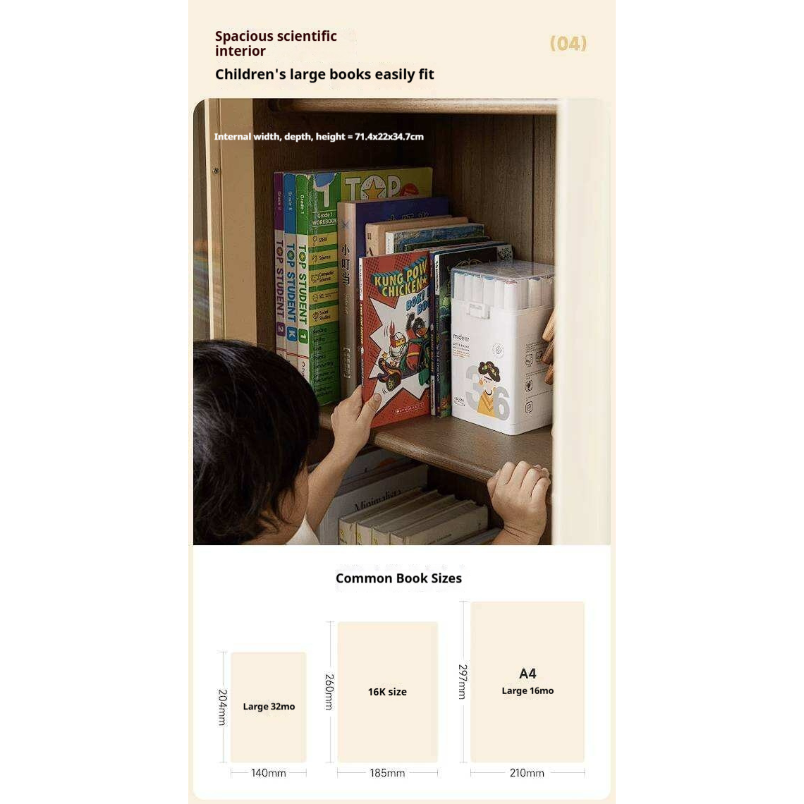Solid Rubberwood Children's Bookshelf Retro Style
