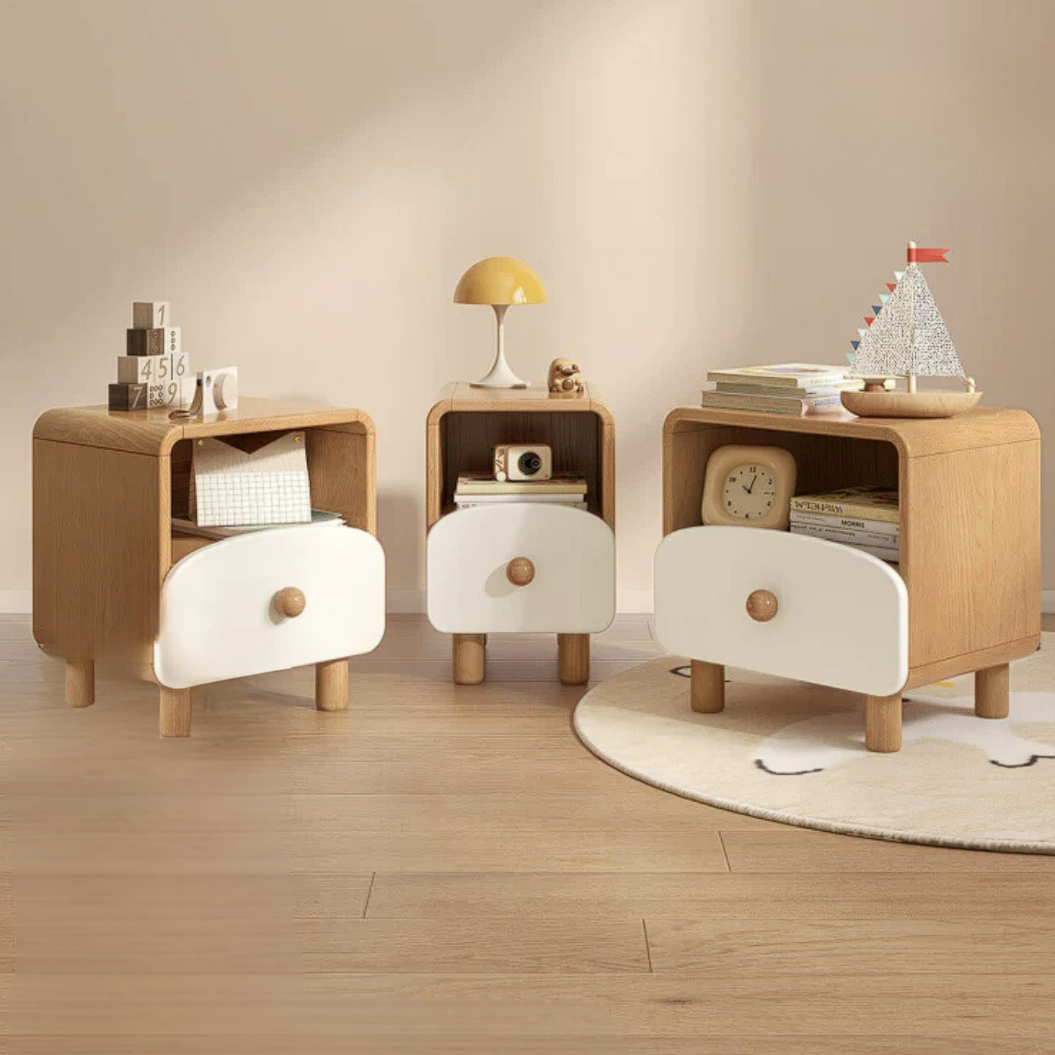 Beech, Rubberwood Solid Wood Kids Creative Nightstand