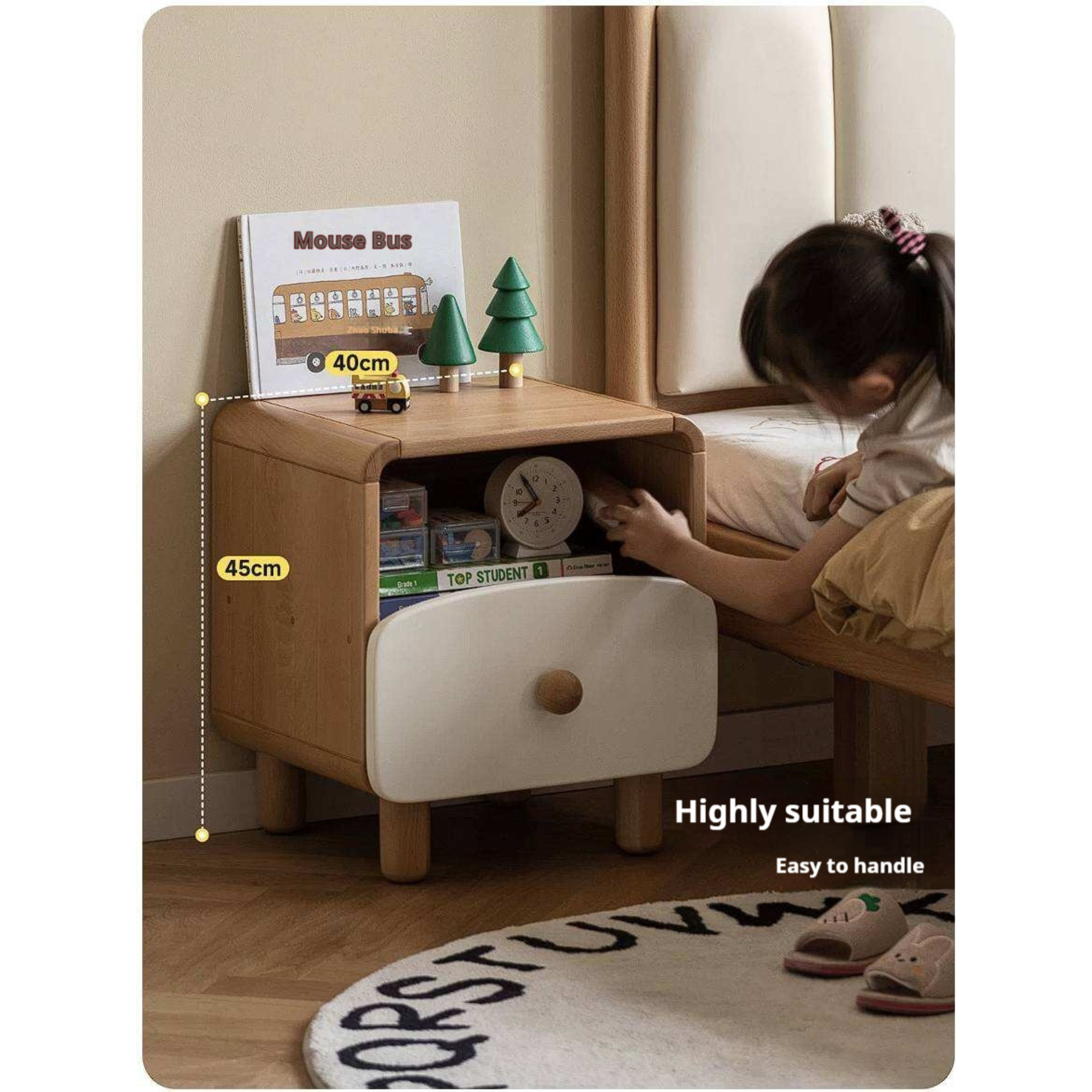 Beech, Rubberwood Solid Wood Kids Creative Nightstand