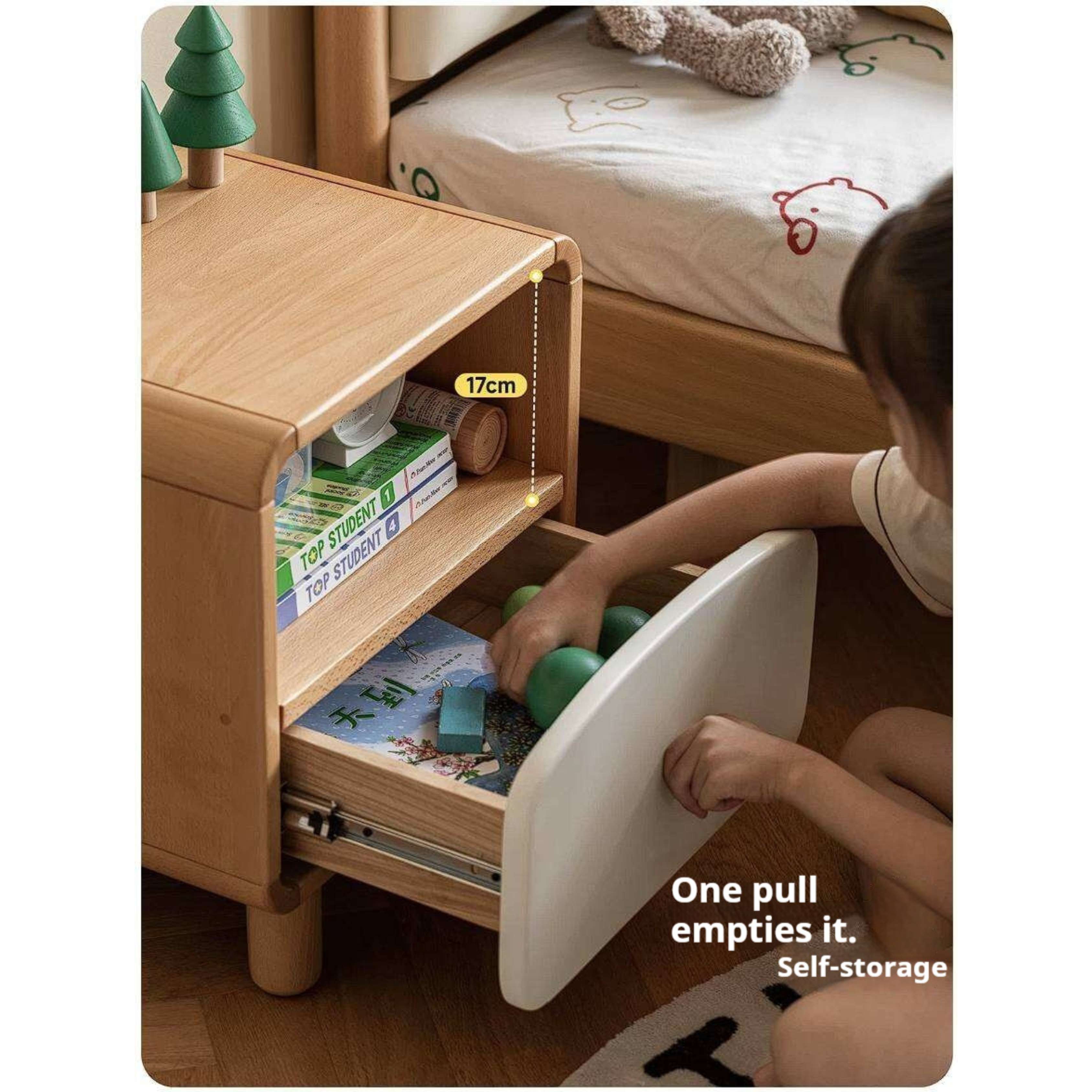 Beech, Rubberwood Solid Wood Kids Creative Nightstand