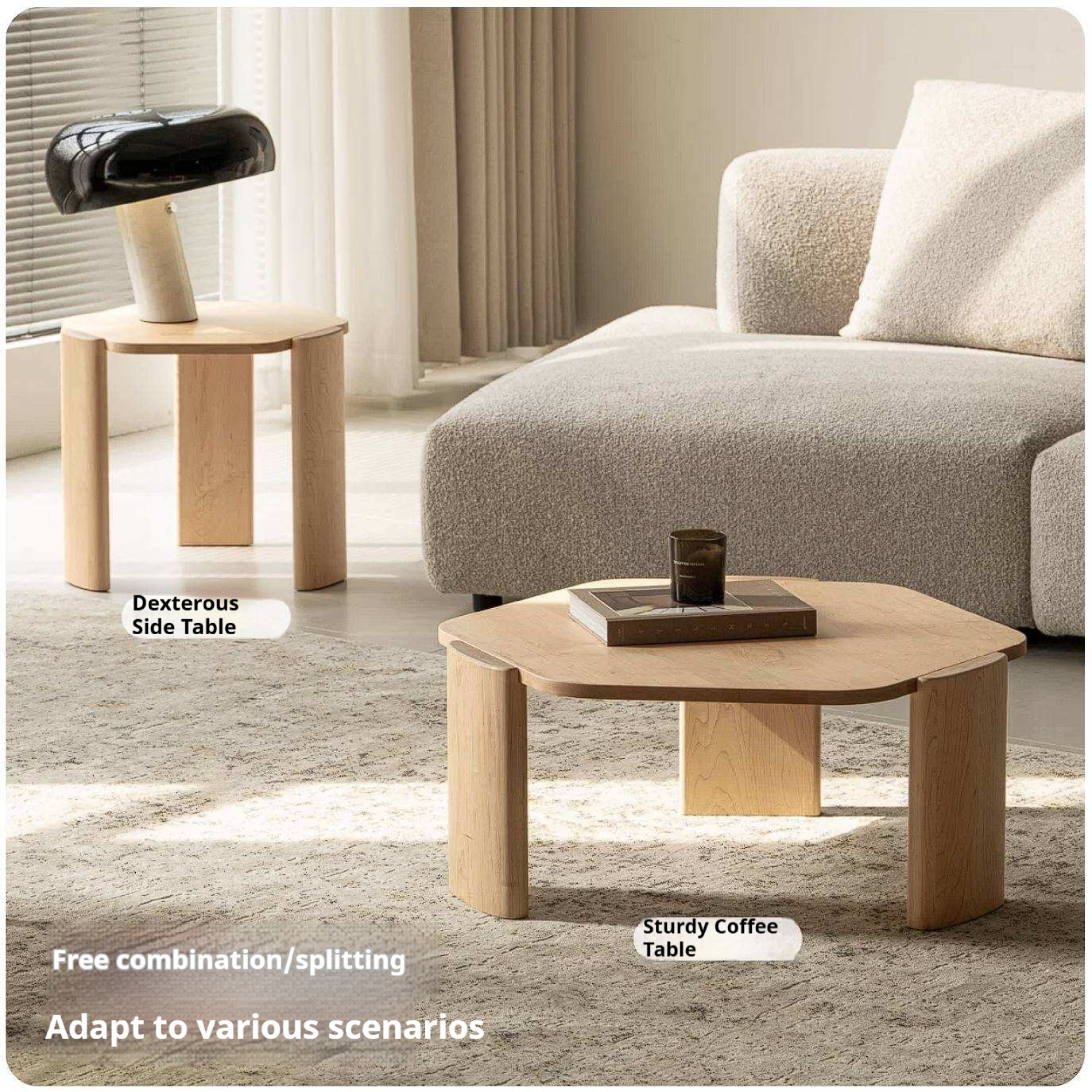 Maple Solid Wood Organic-Shape Nesting Coffee Table Set