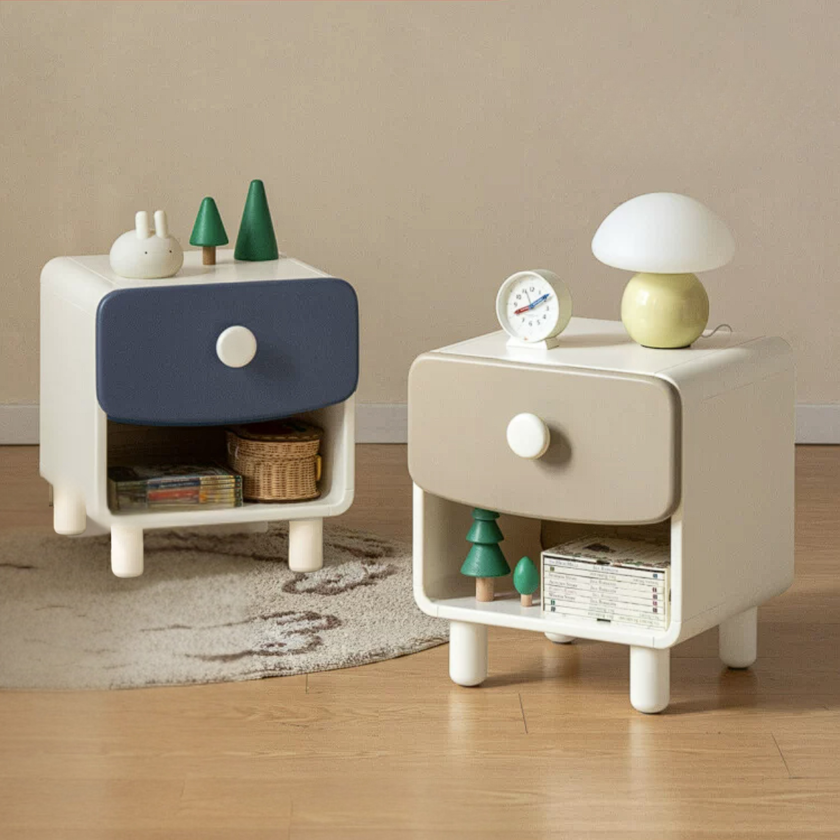 Solid Rubberwood Kids Modern Nightstand