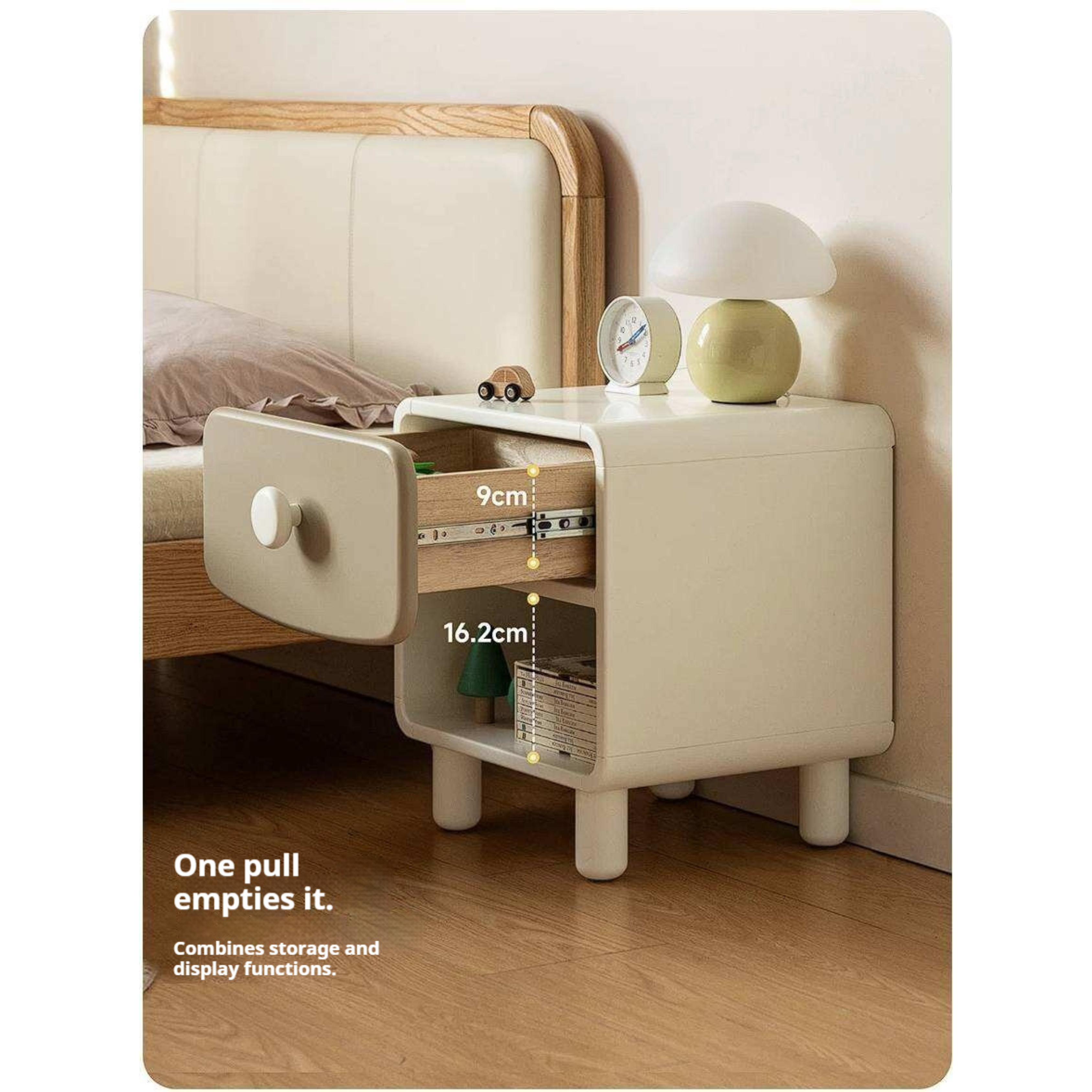 Solid Rubberwood Kids Modern Nightstand