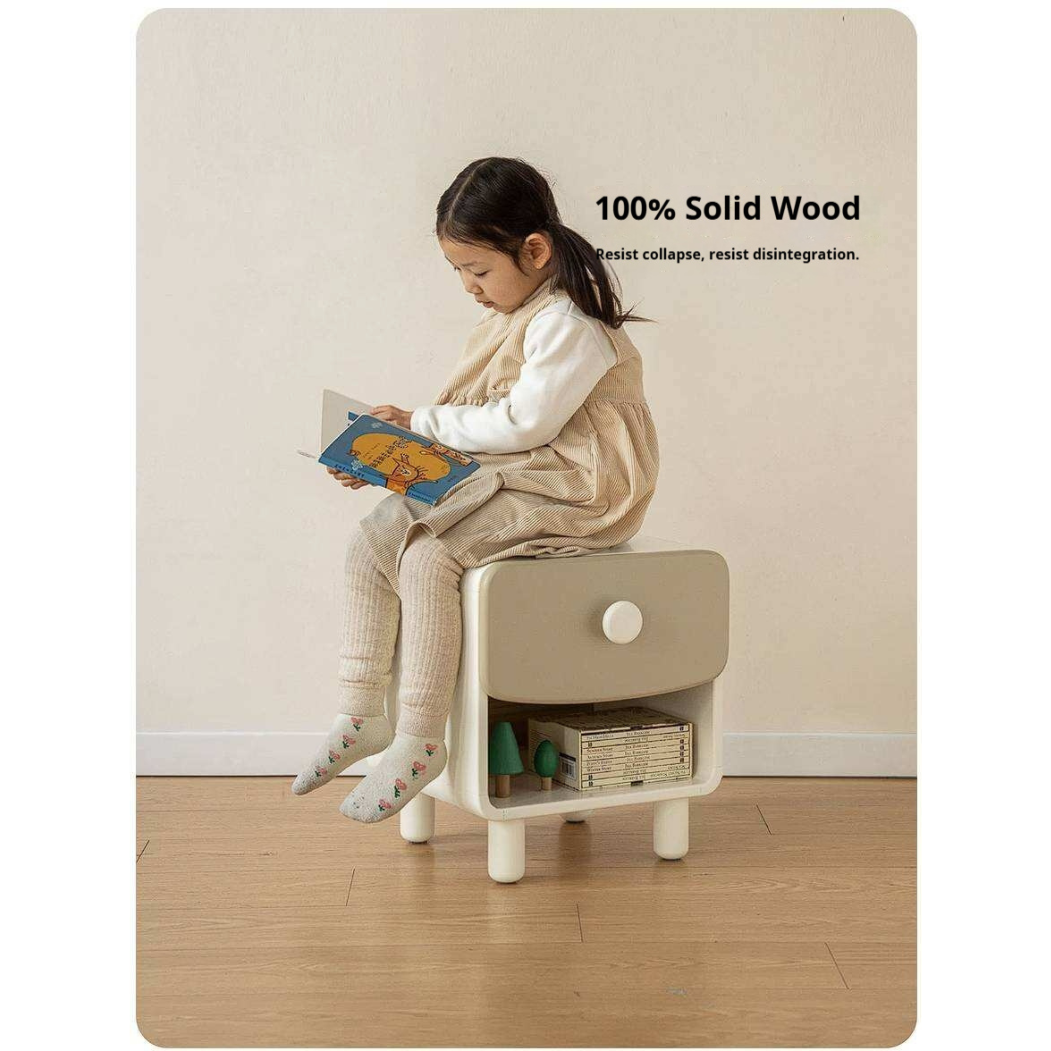 Solid Rubberwood Kids Modern Nightstand