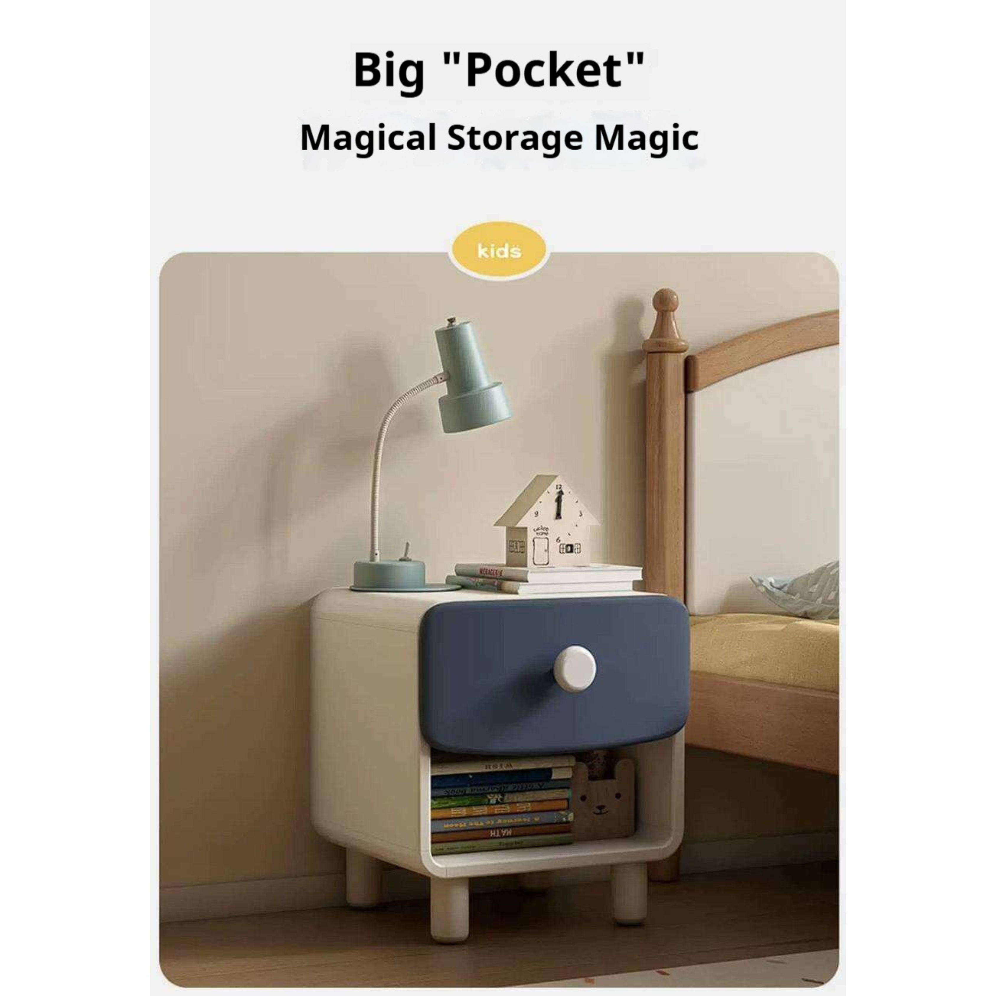 Solid Rubberwood Kids Modern Nightstand