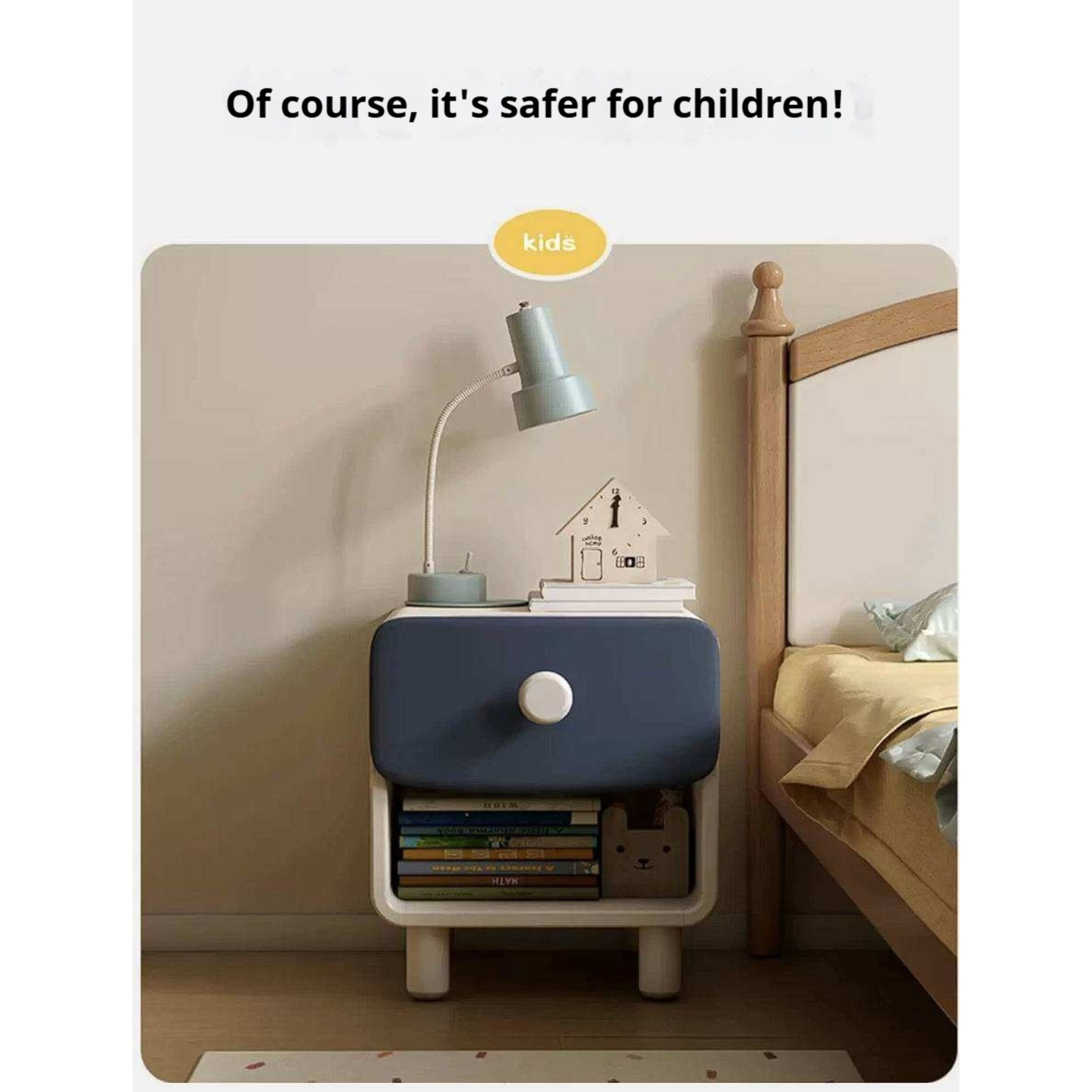 Solid Rubberwood Kids Modern Nightstand