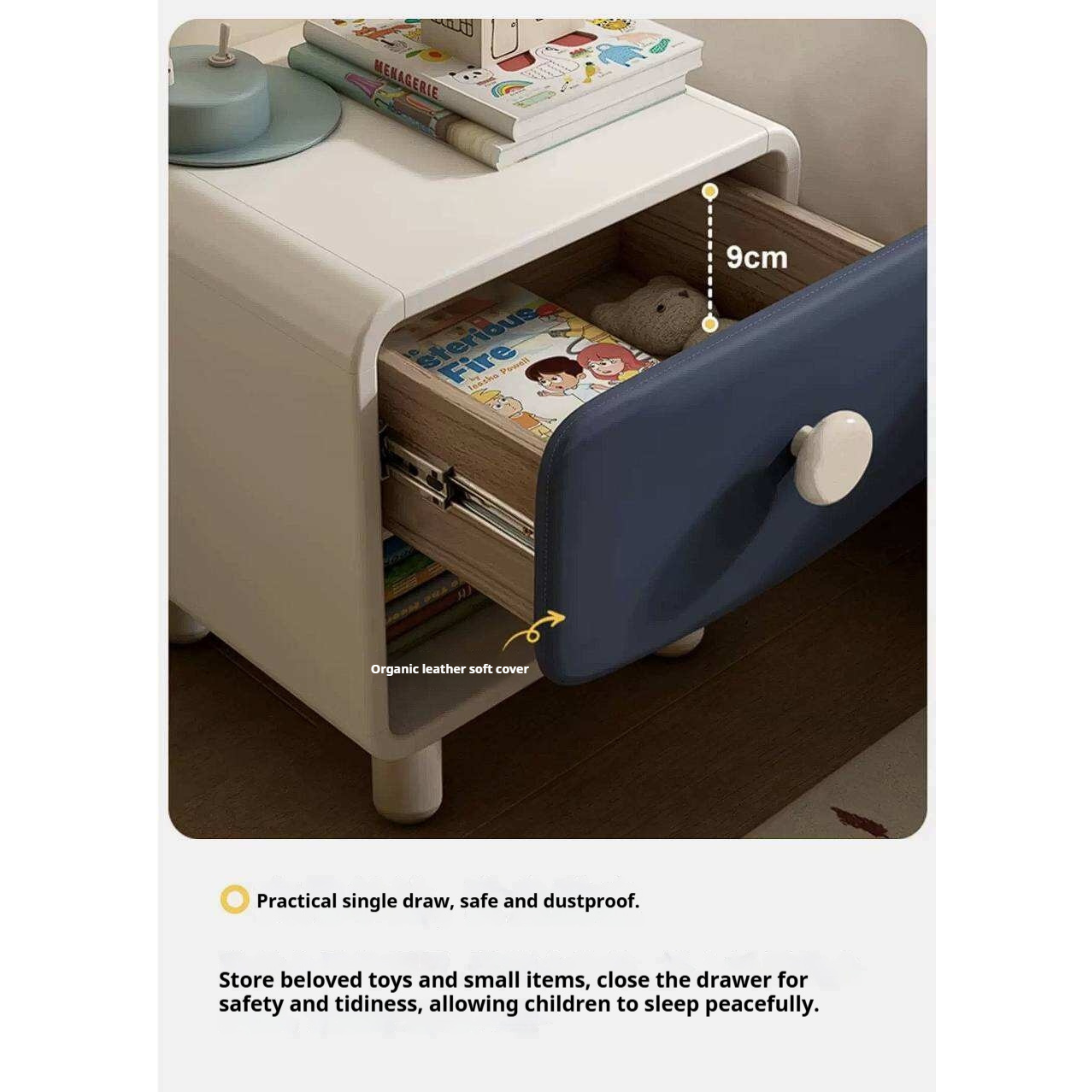 Solid Rubberwood Kids Modern Nightstand