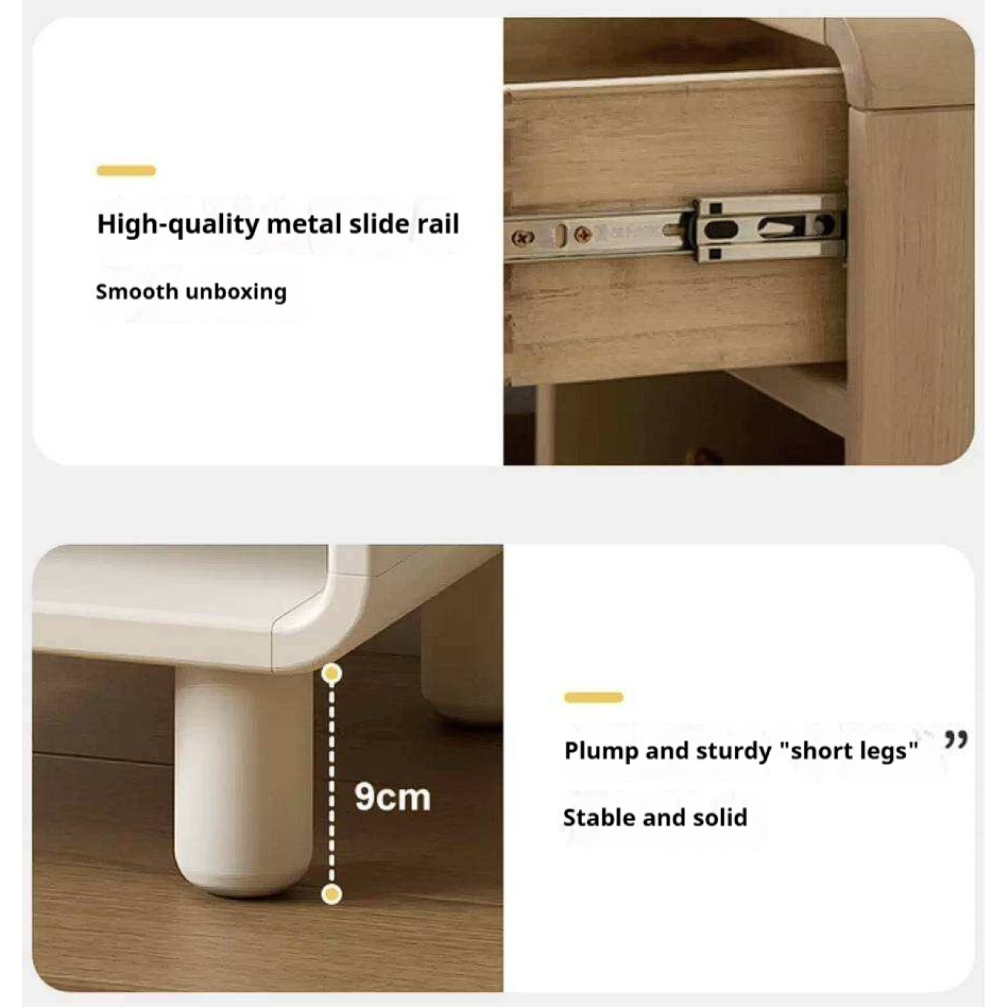 Solid Rubberwood Kids Modern Nightstand