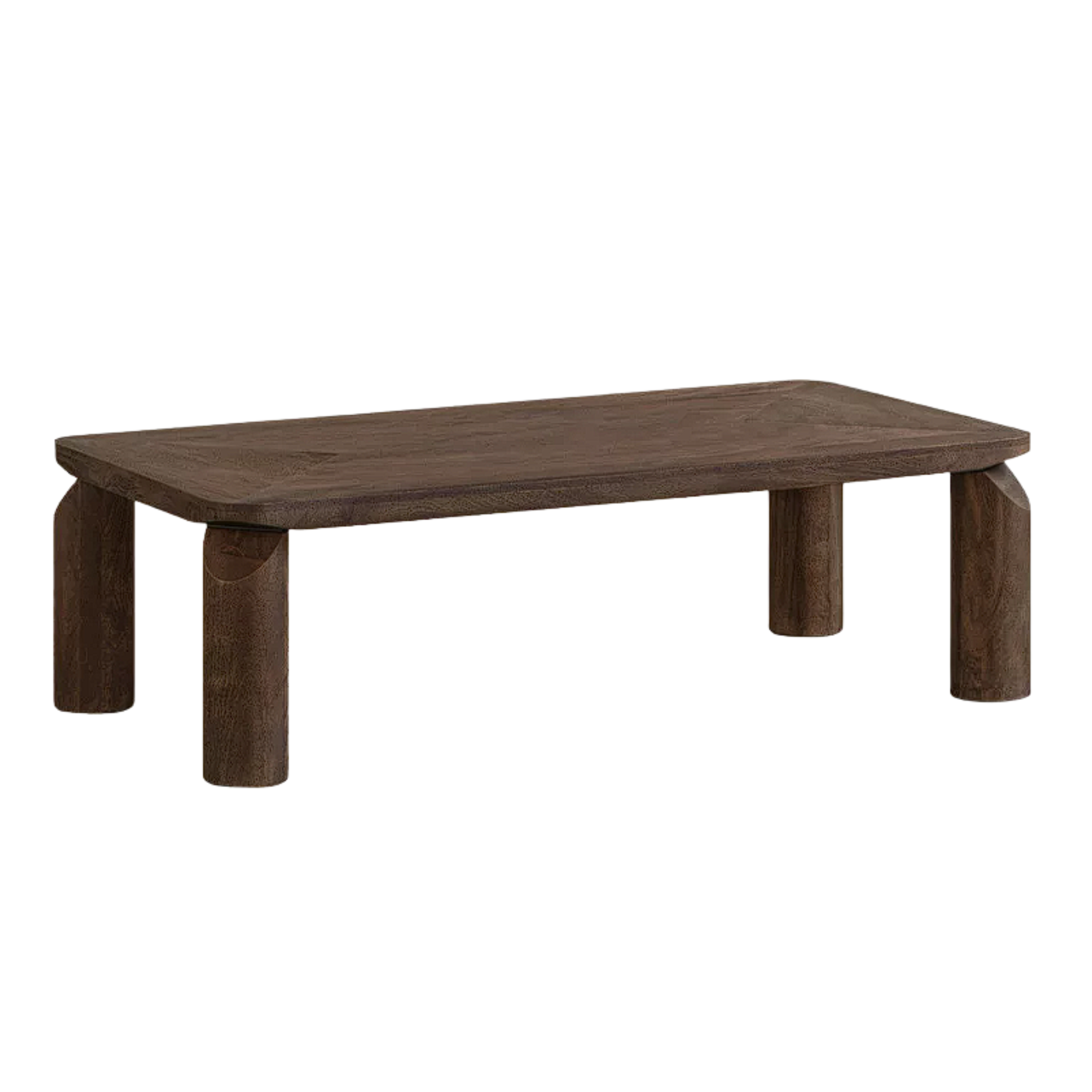 Mango Wood Solid Rustic Low Coffee Table with Chunky Cylindrical Legs