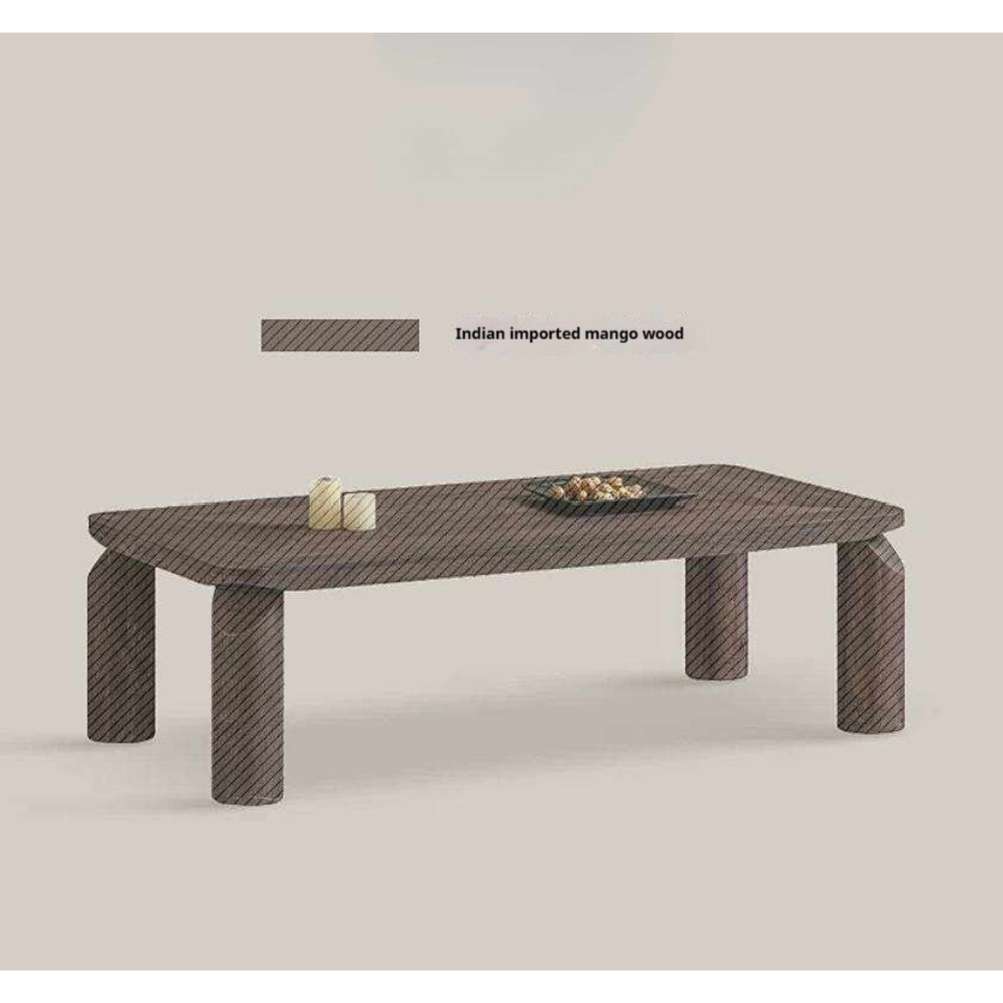 Mango Wood Solid Rustic Low Coffee Table with Chunky Cylindrical Legs