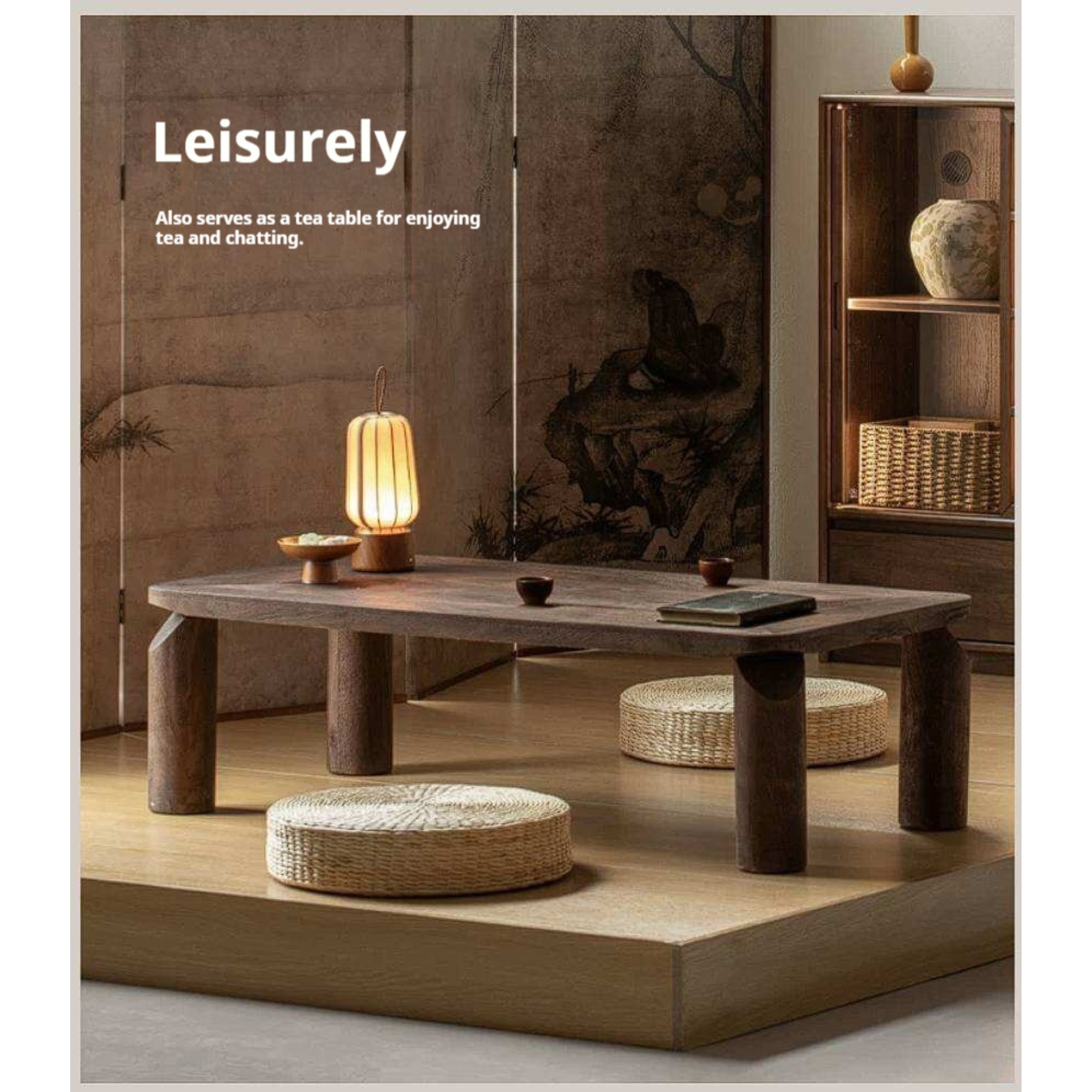 Mango Wood Solid Rustic Low Coffee Table with Chunky Cylindrical Legs