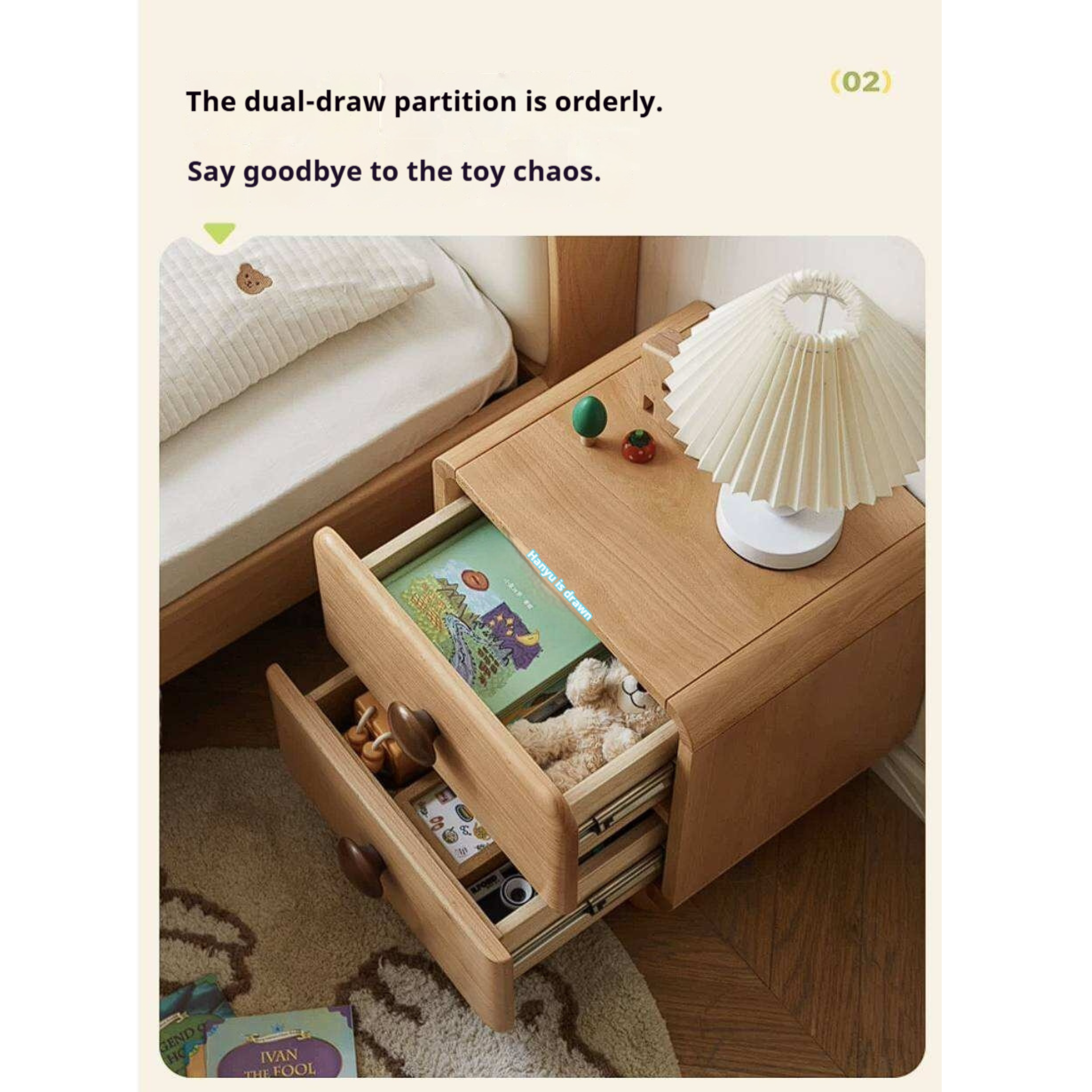 Beech, Ruberwood Solid Wood Kids Nightstand