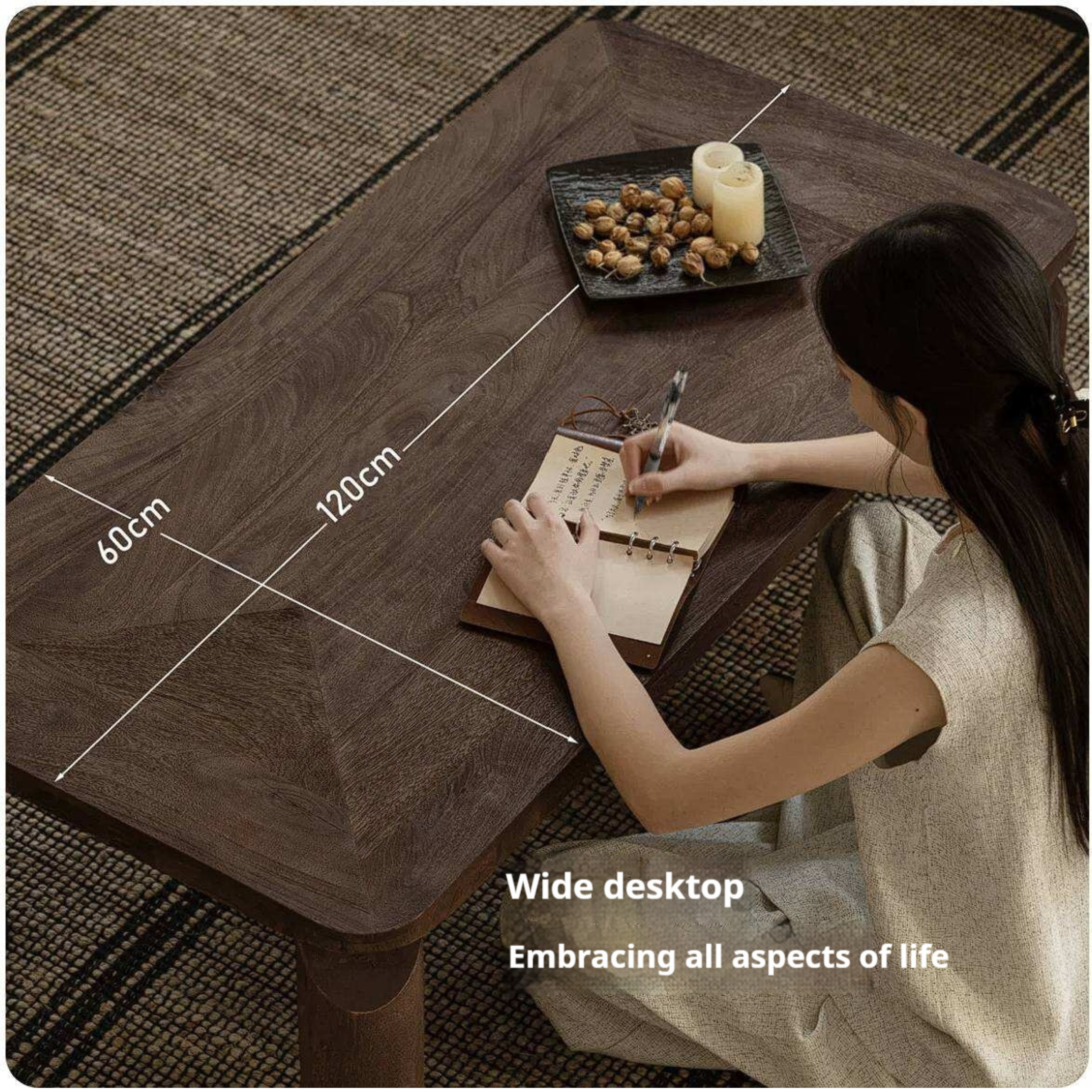 Mango Wood Solid Rustic Low Coffee Table with Chunky Cylindrical Legs