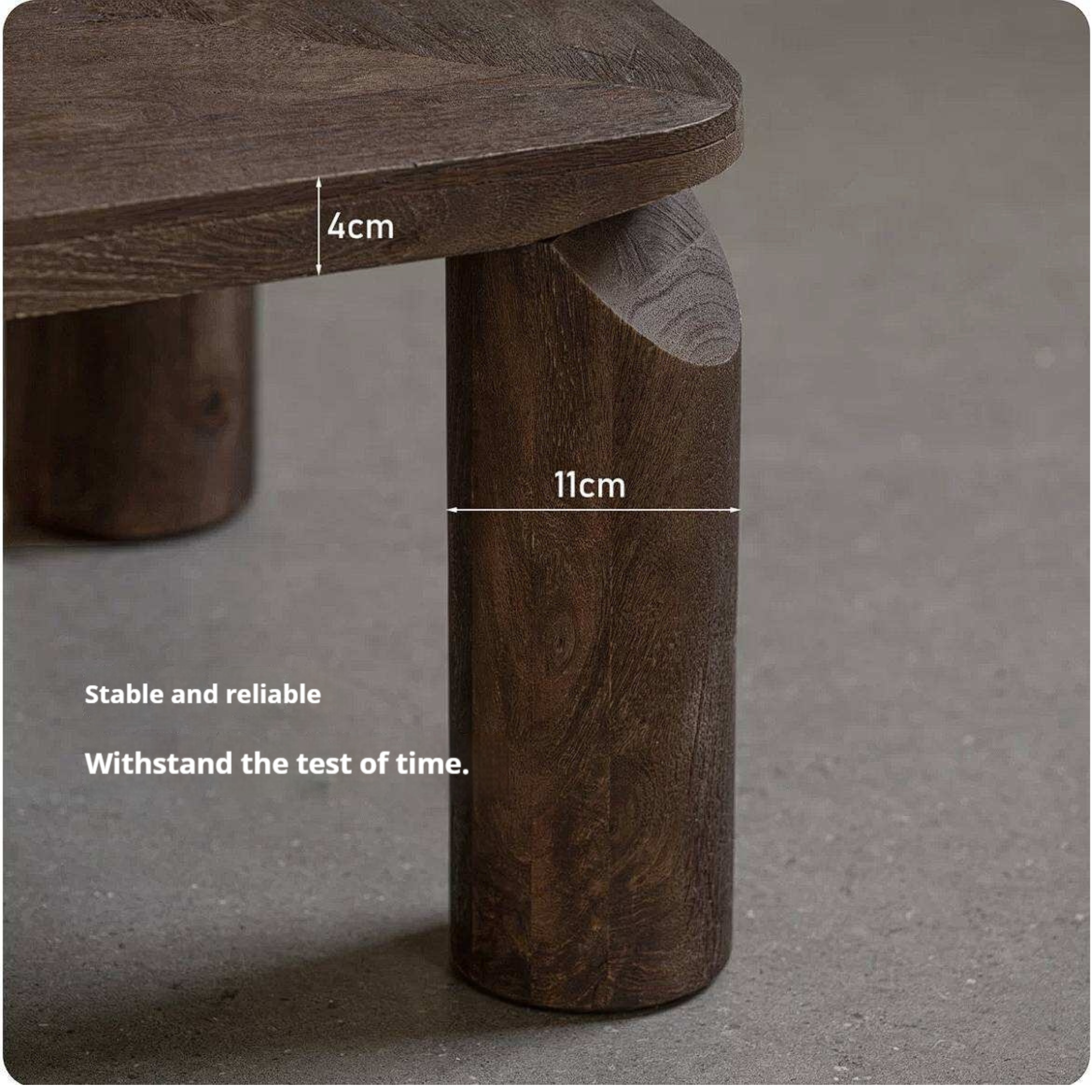Mango Wood Solid Rustic Low Coffee Table with Chunky Cylindrical Legs