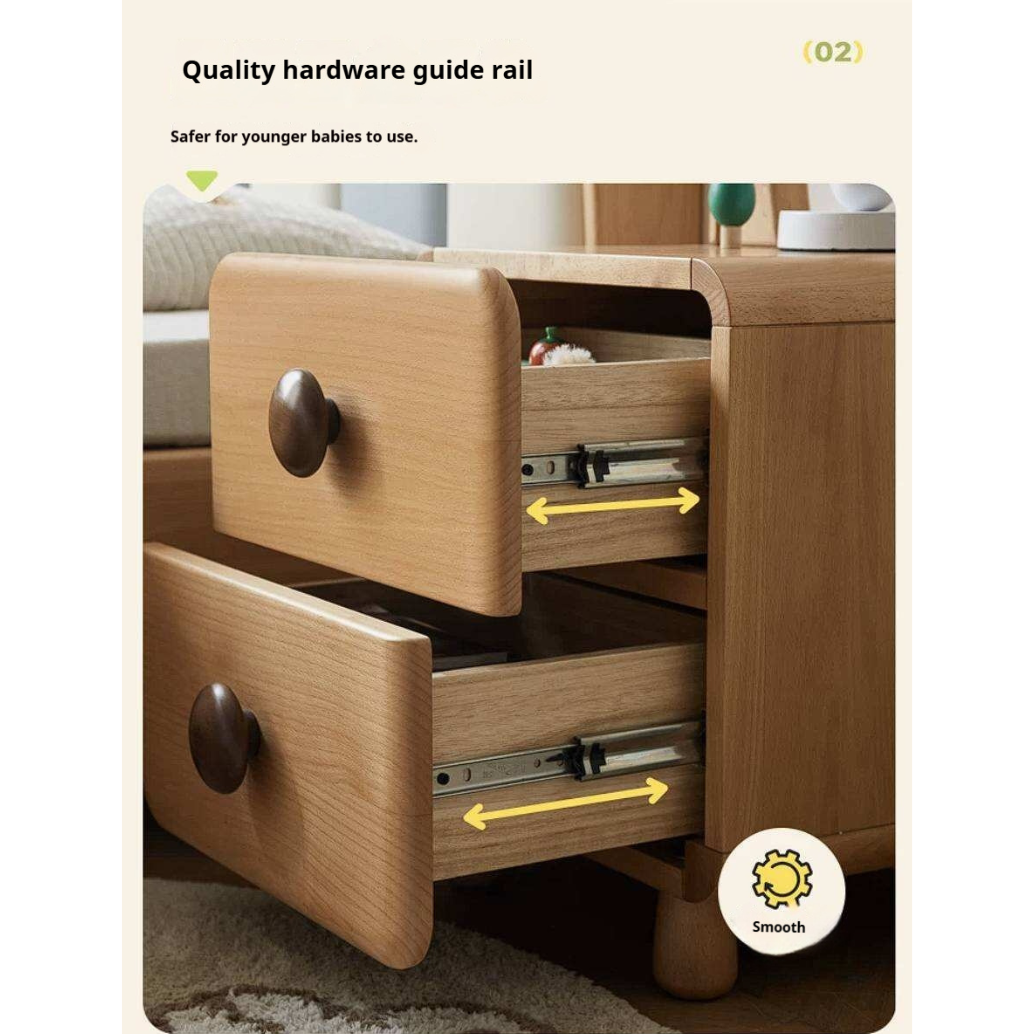 Beech, Ruberwood Solid Wood Kids Nightstand