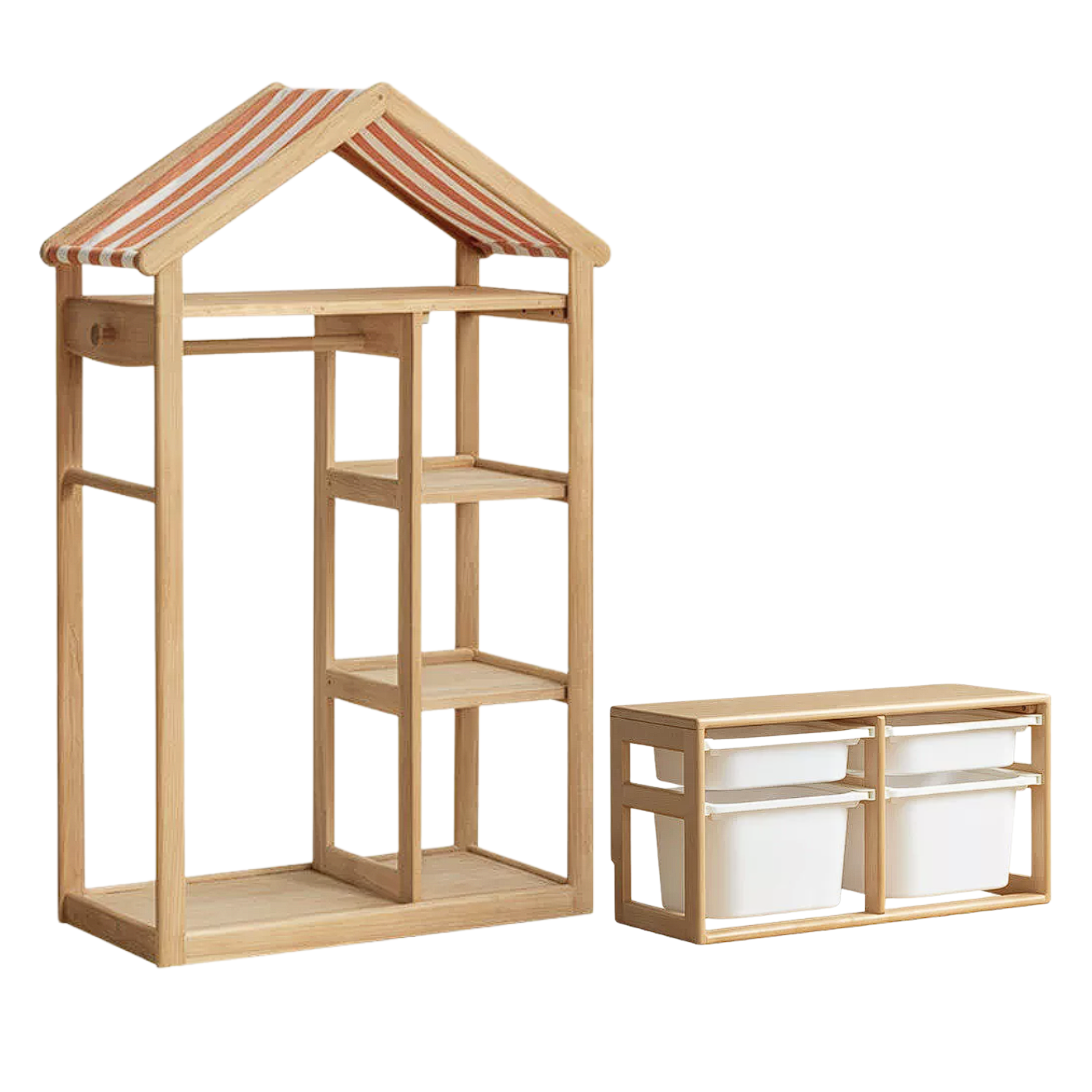 Poplar Solid Wood Kids Toy Storage and Wardrobe