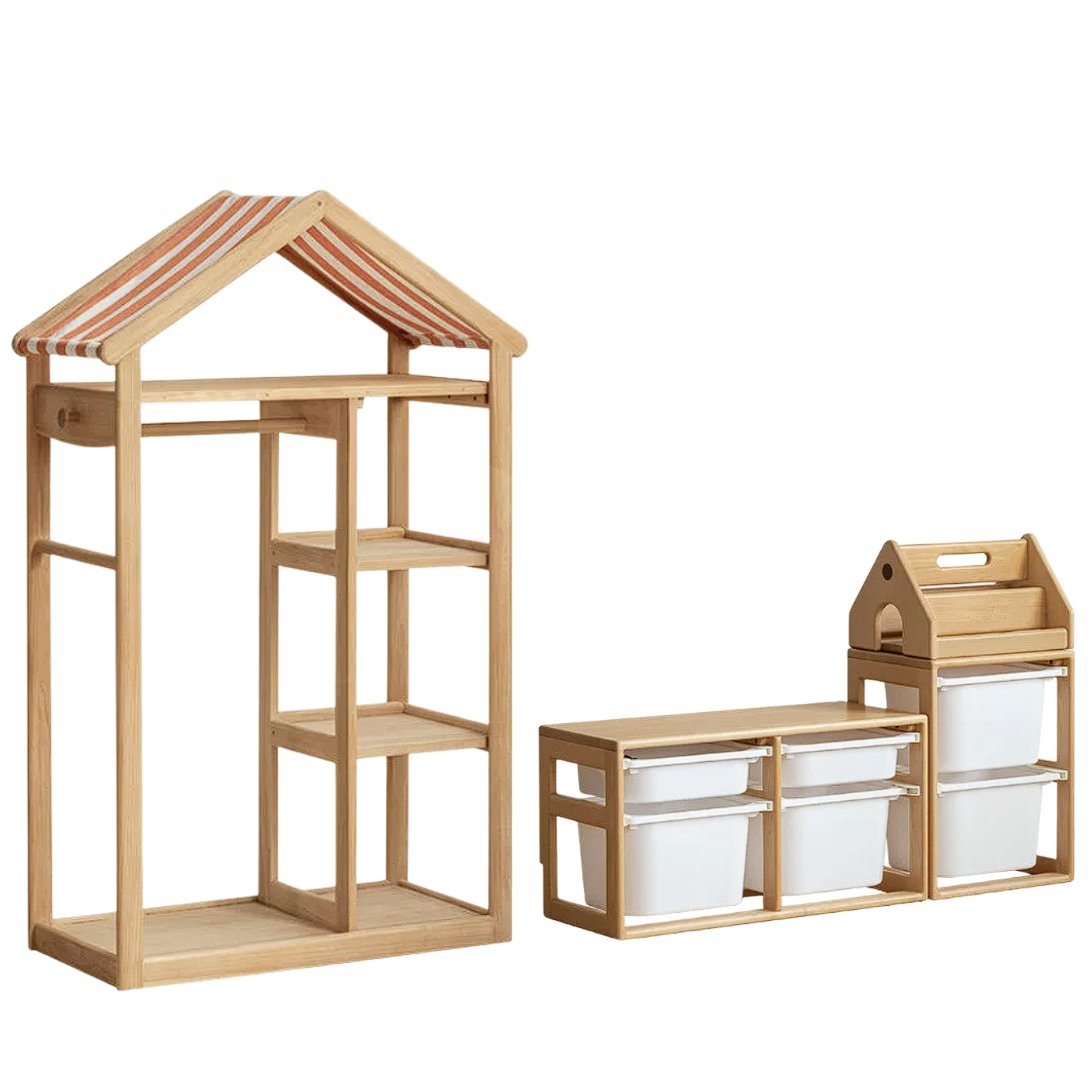 Poplar Solid Wood Kids Toy Storage and Wardrobe