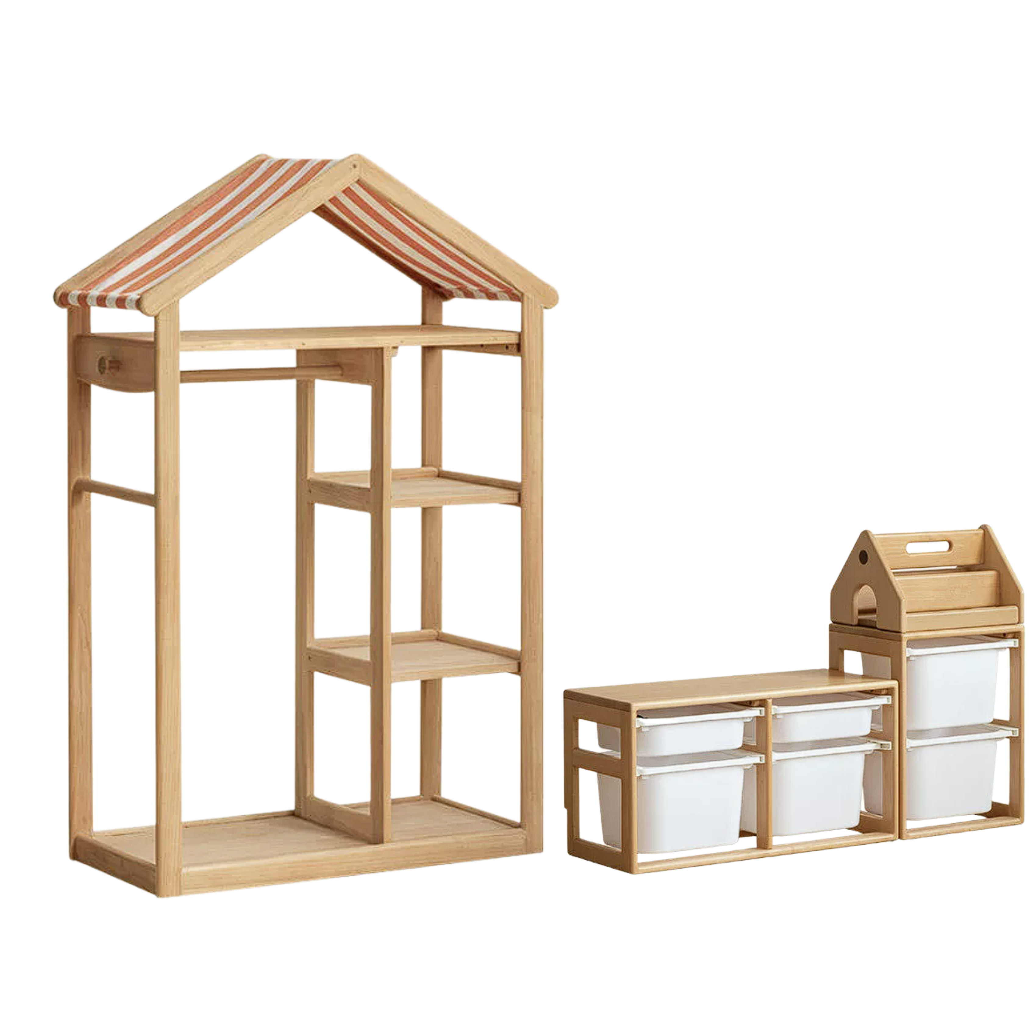 Poplar Solid Wood Kids Toy Storage and Wardrobe