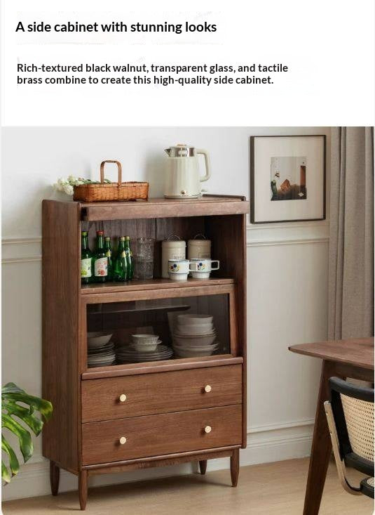 Sandalwood, Black Walnut, Oak Solid Wood Side Cabinet Flip Door LED Lights