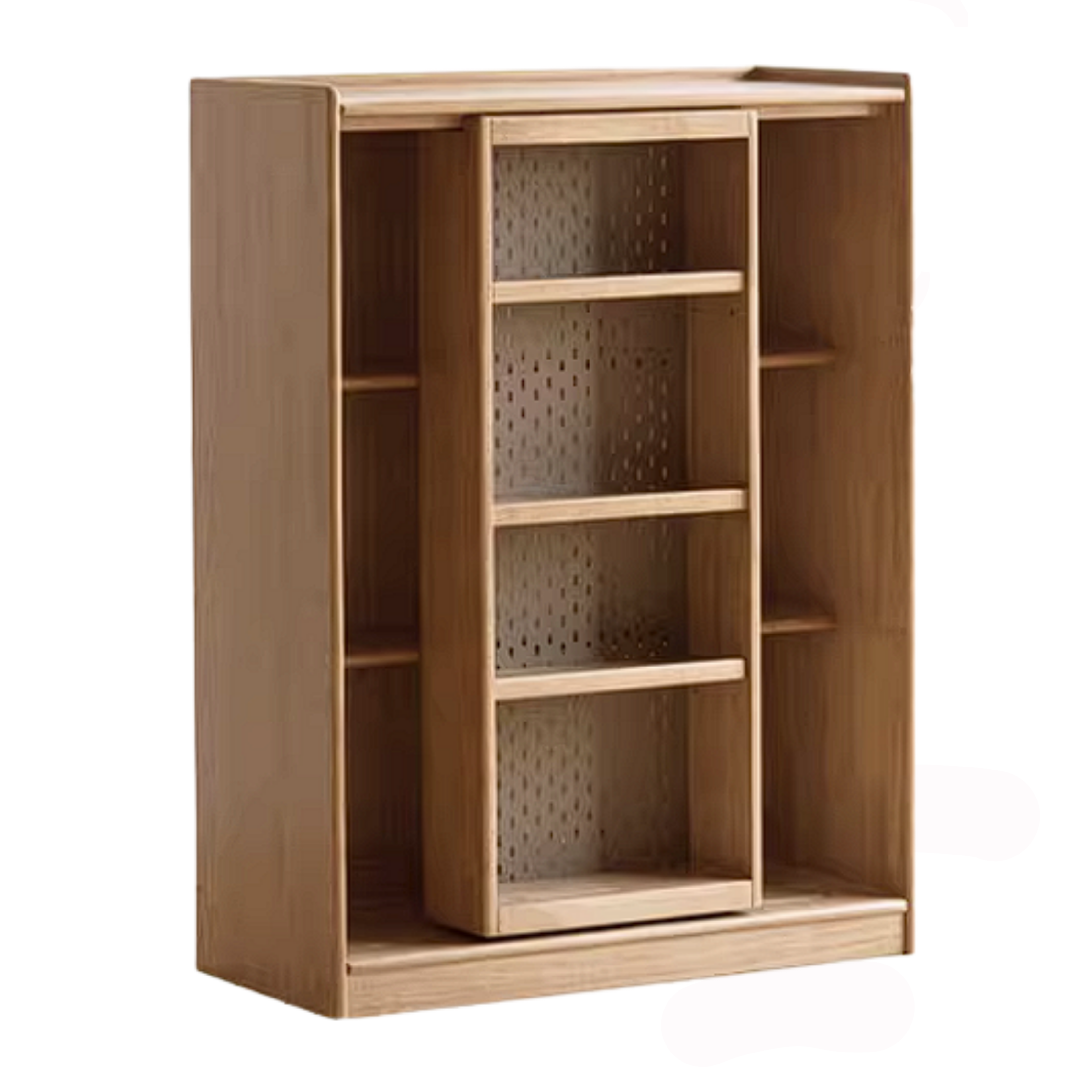 Rubberwood Solid Wood Bookshelf Floor-Standing Shelves and Sliding Doors