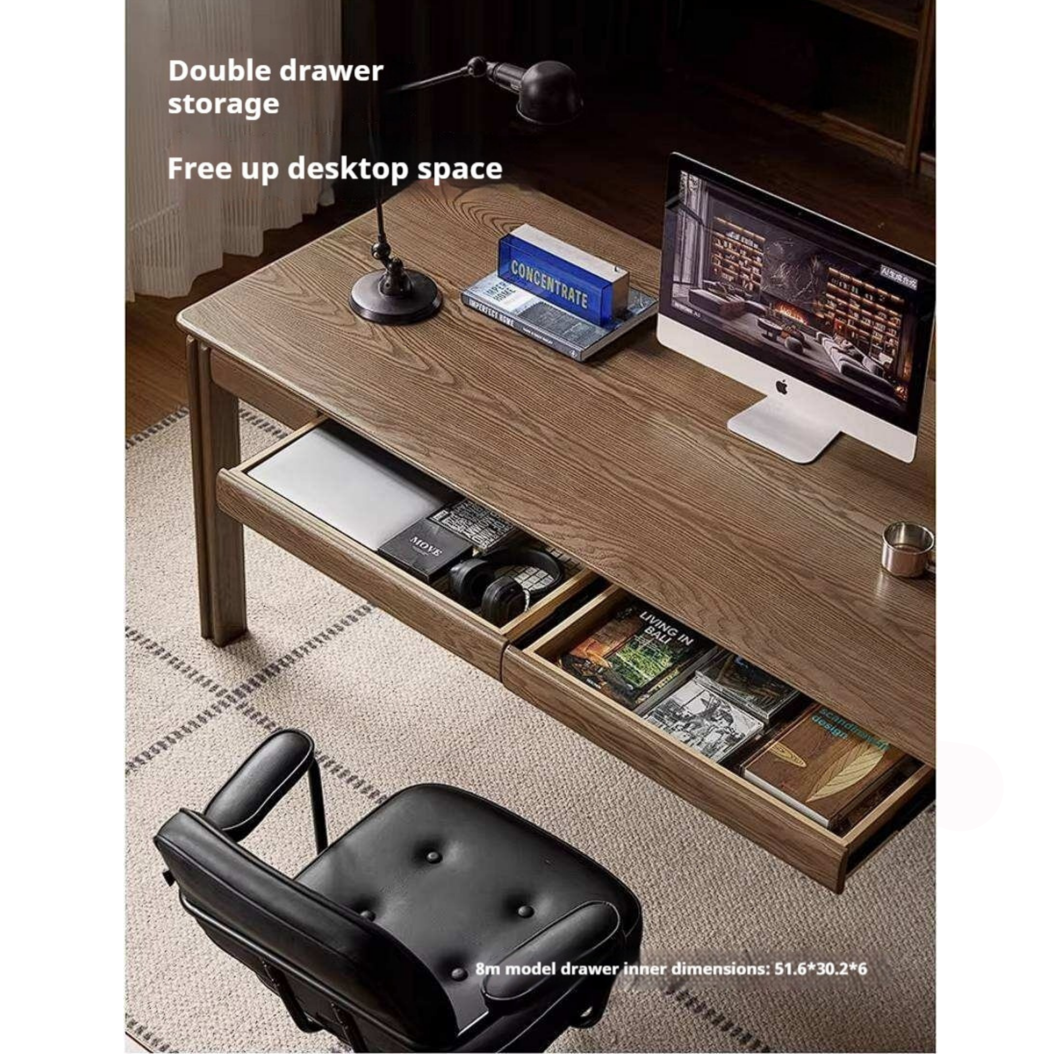 Ash Solid Wood Desk with with drawer Minimalist Design