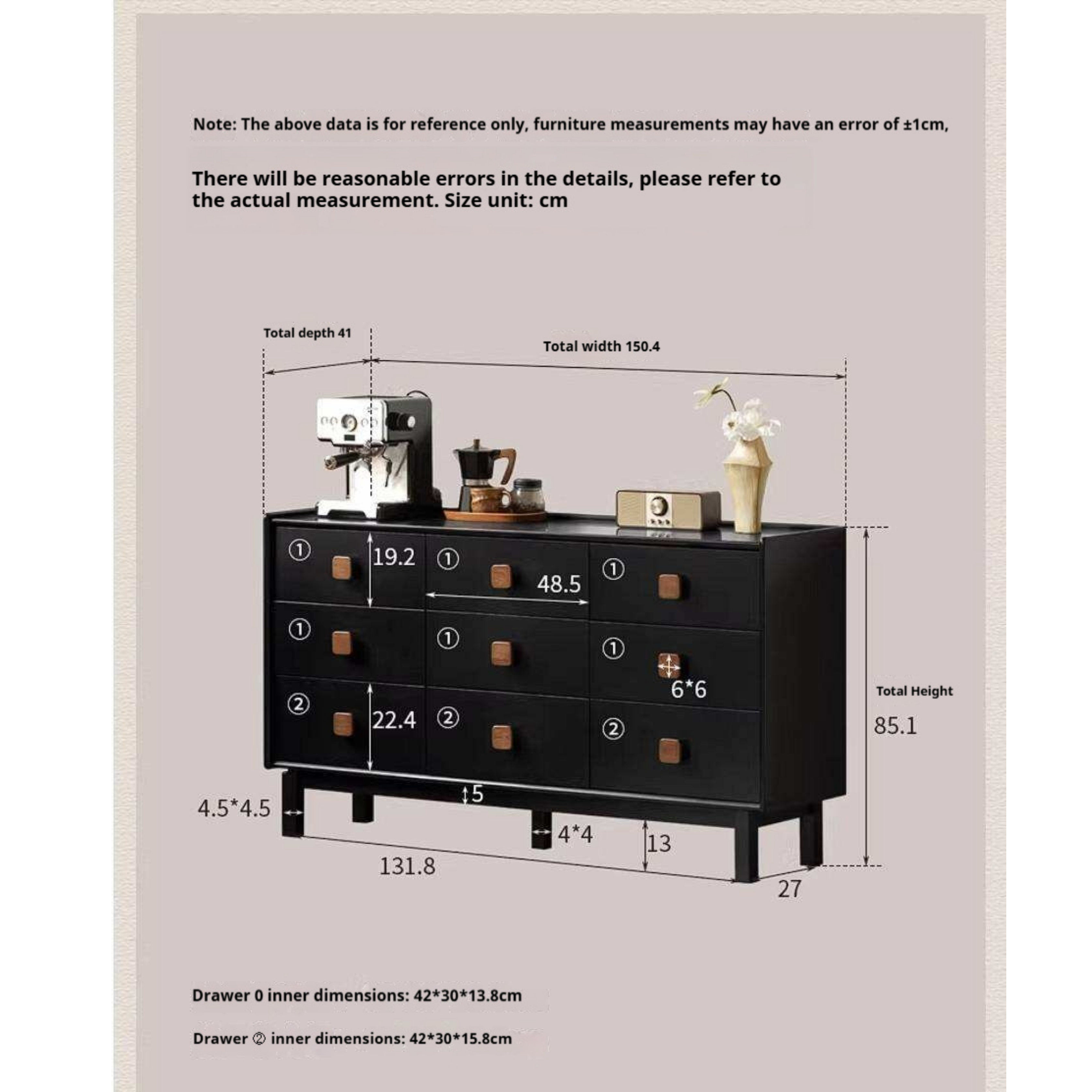 Rubberwood Solid Wood Antique-Style Bedroom Drawer cabinet