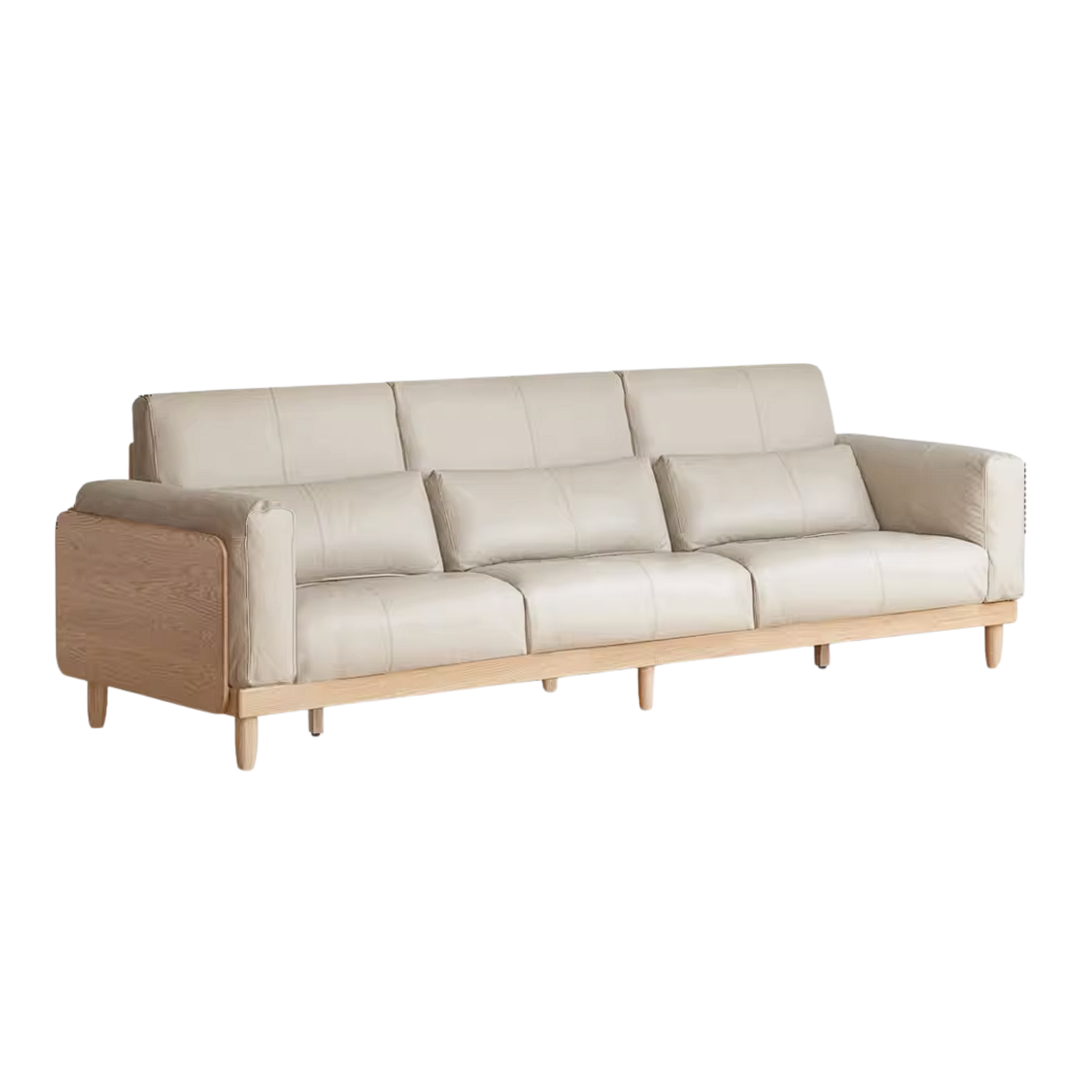 Oak Solid Wood Sofa with Rounded Arms, Low-Profile Design