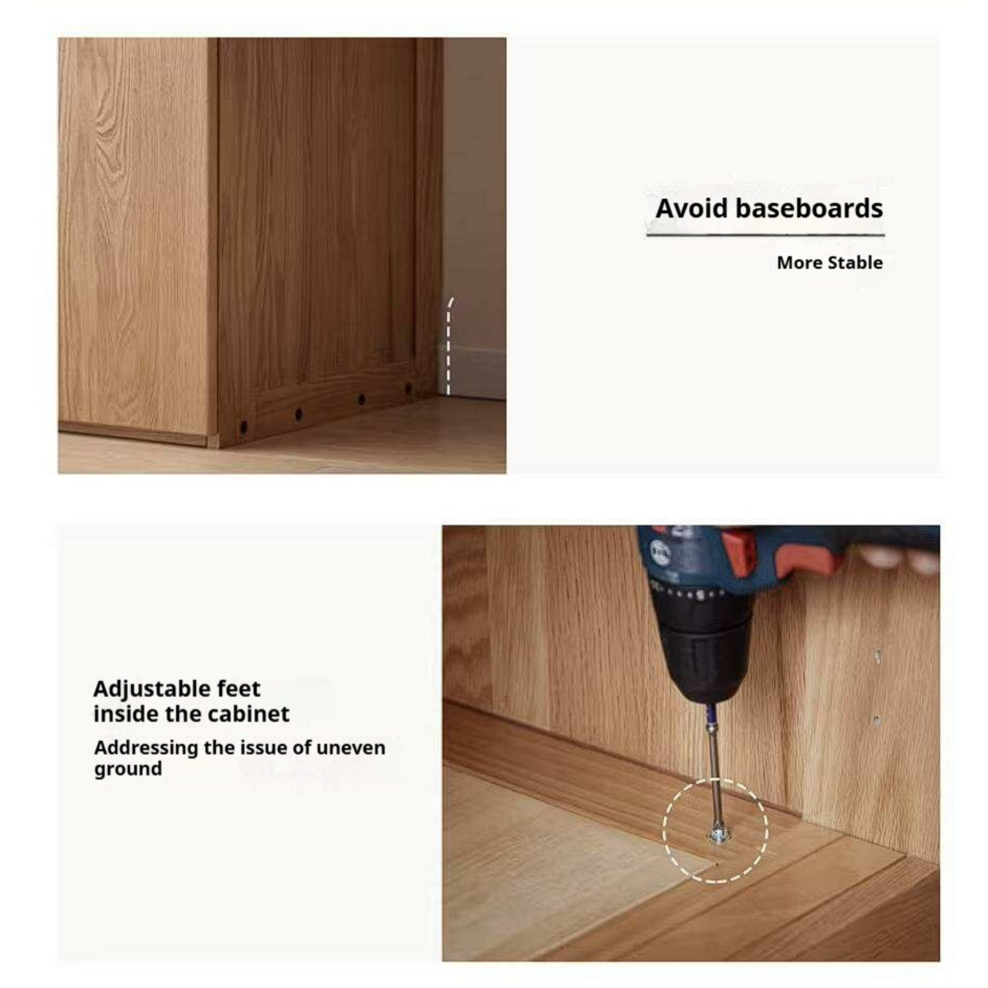 Oak Solid Wood Double Door Wardrobe with pull-out storage drawers Design