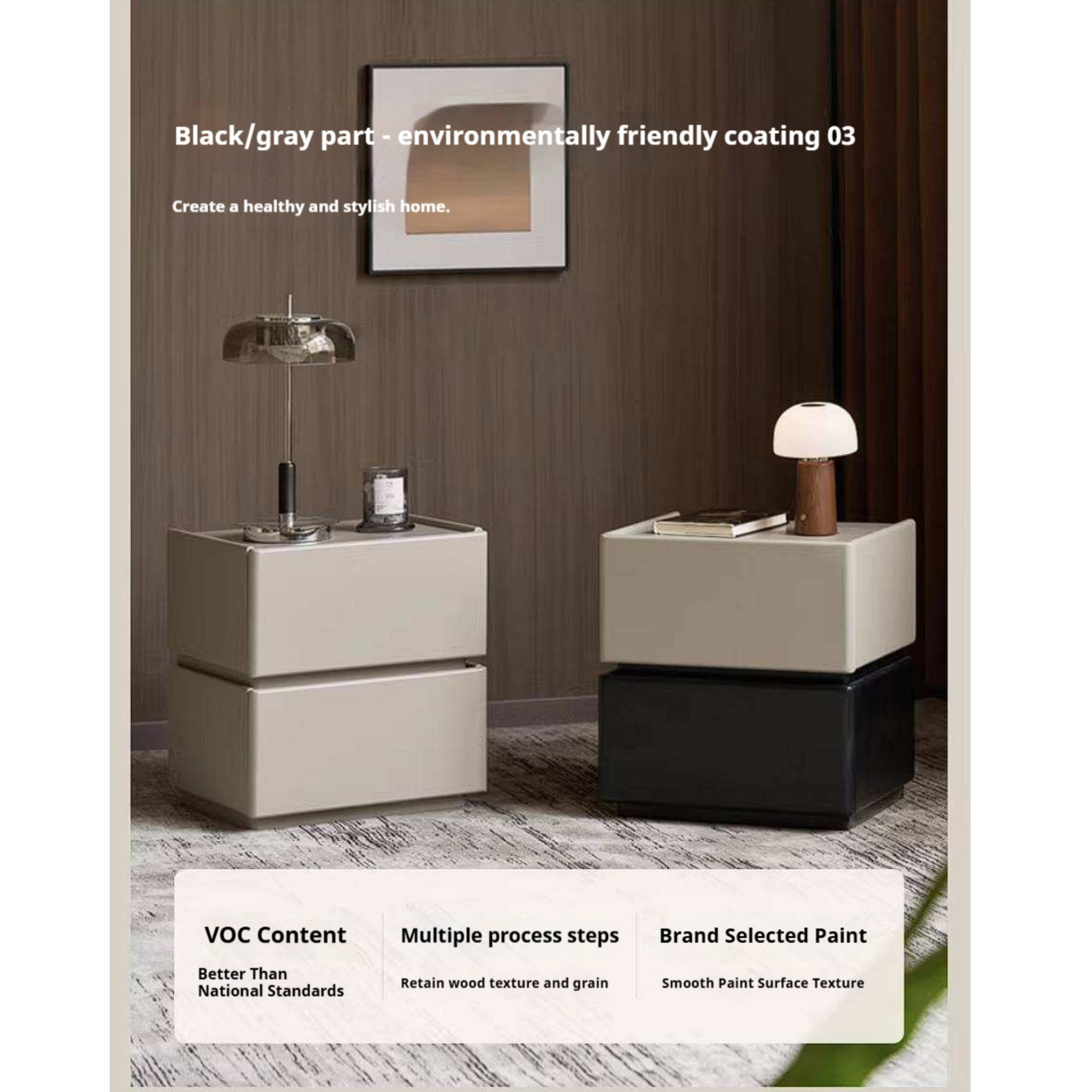Rubberwood Solid Wood Bedside Cabinet with Modern Simple Storage
