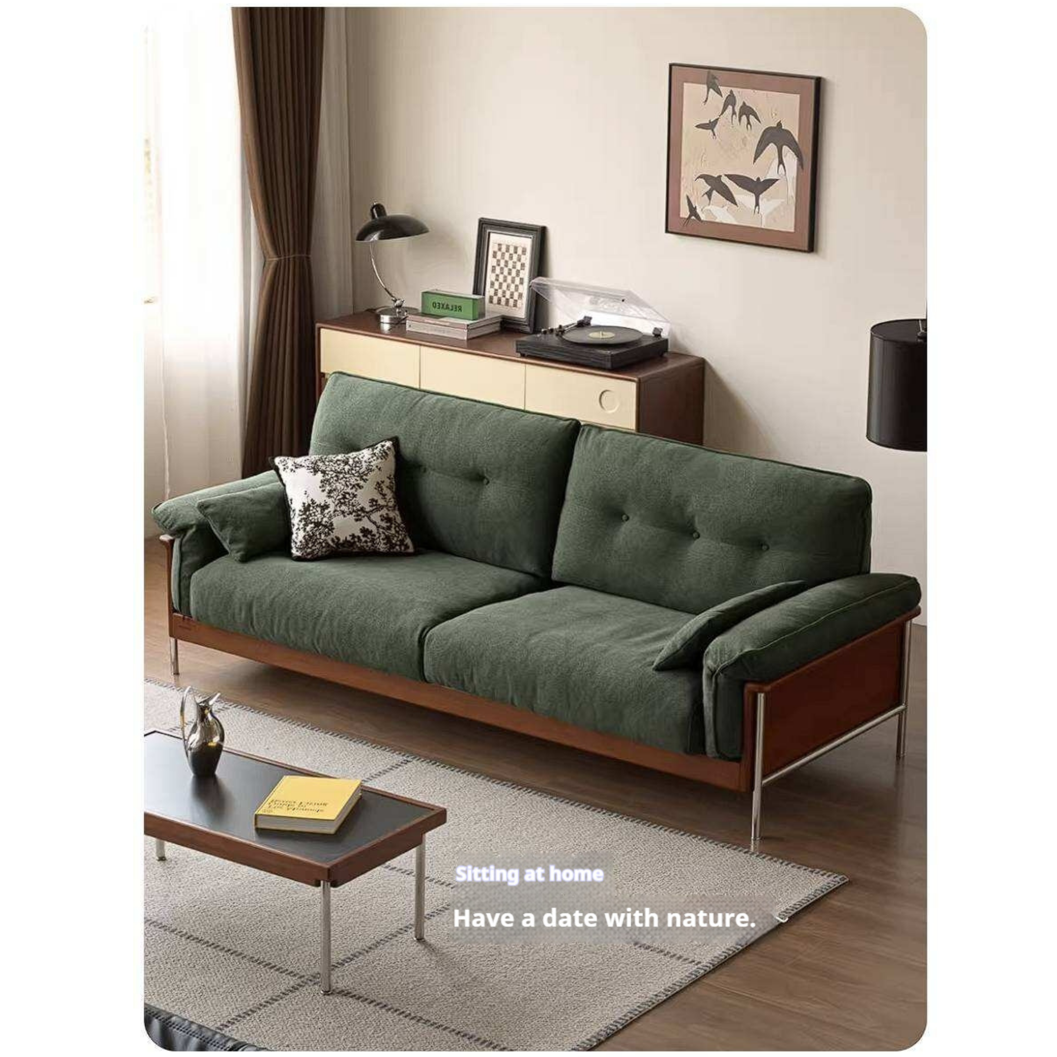 Poplar Solid Wood Sofa with Mid Century Inspired Design