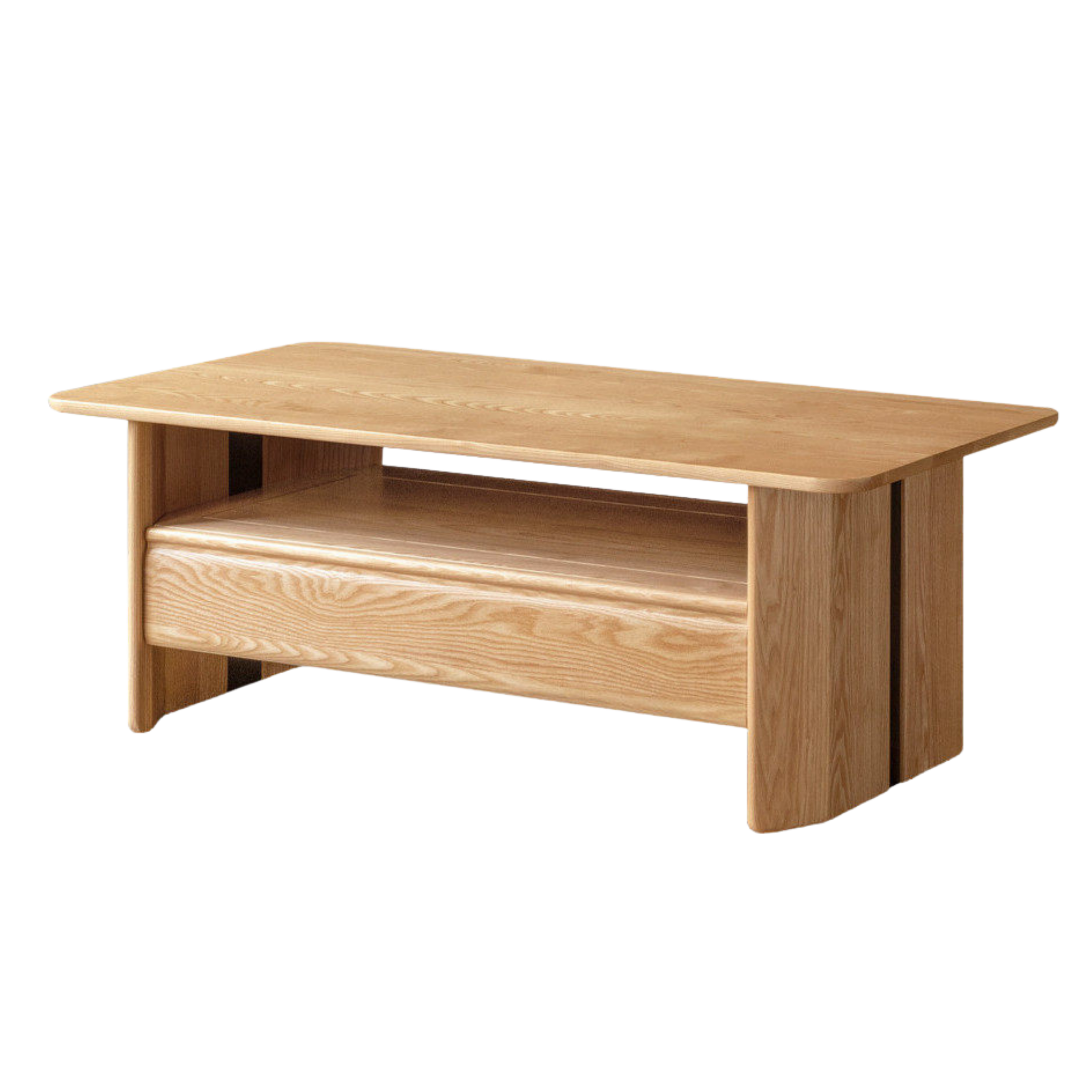 Ash Solid Wood Coffee Table with Two-Level Storage and Minimalist Design