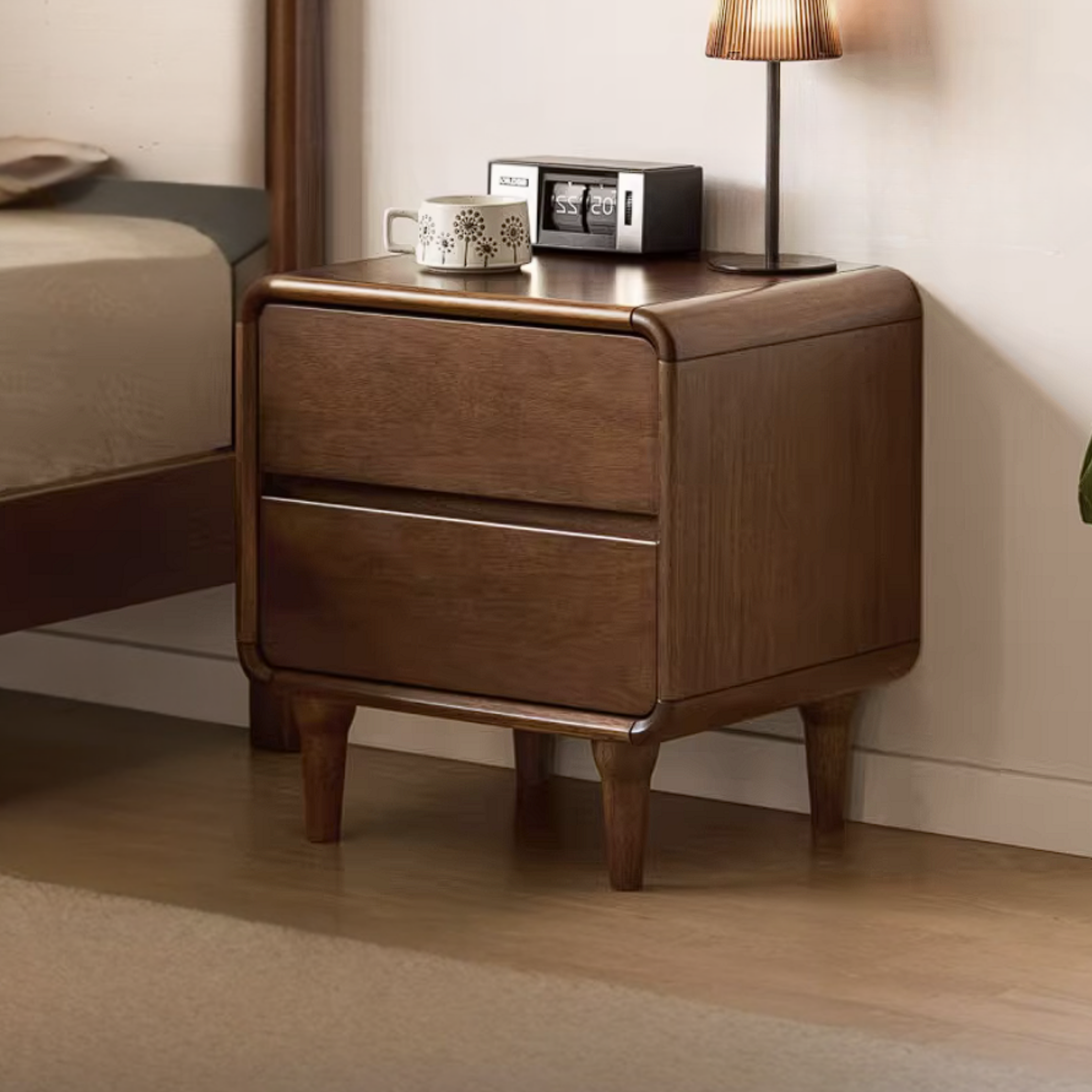 Sandalwood, Rosewood Solid Wood Nightstand with Lockable Storage Cabinet