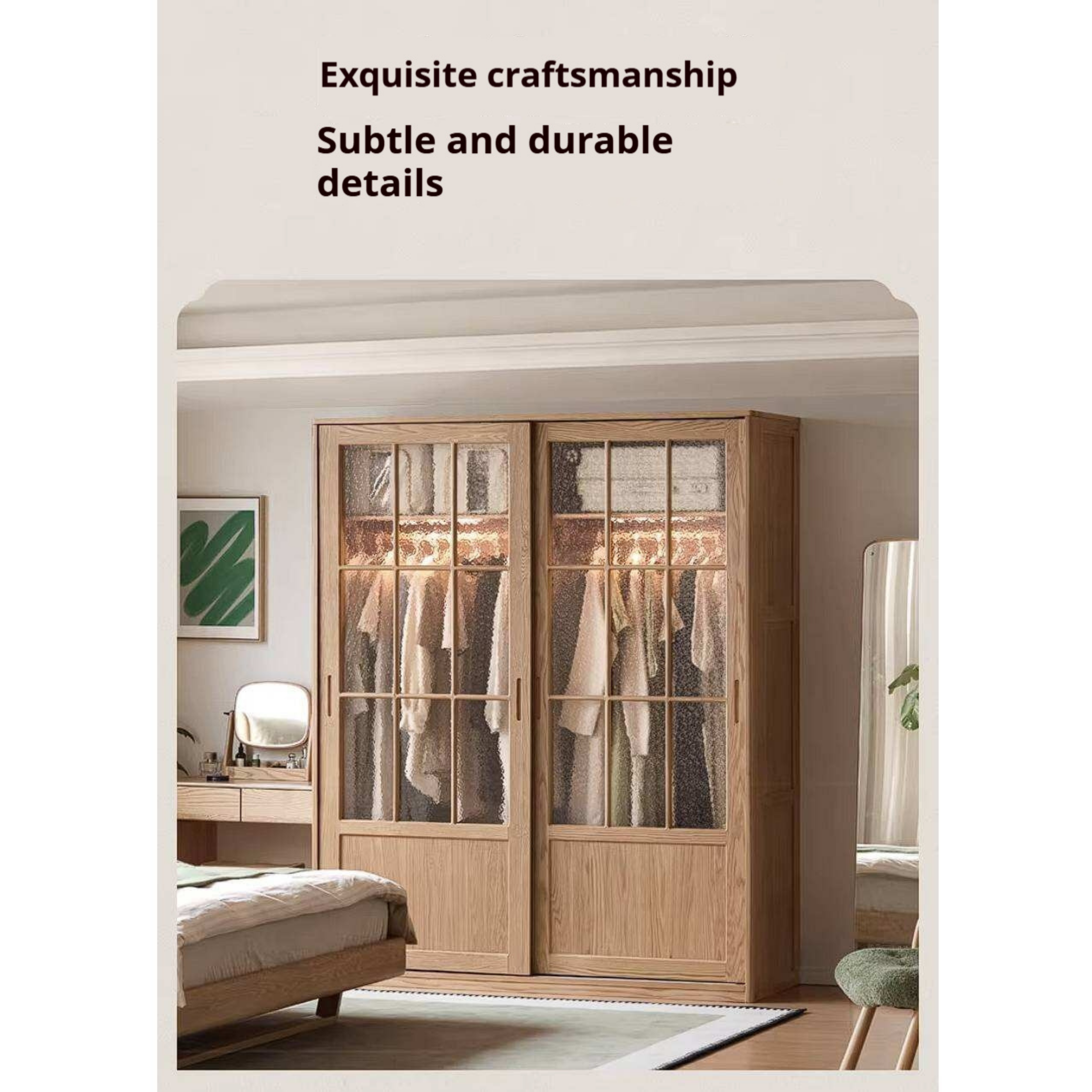 Oak Solid Wood Wardrobe Cabinet with Minimalist Songshi Storage