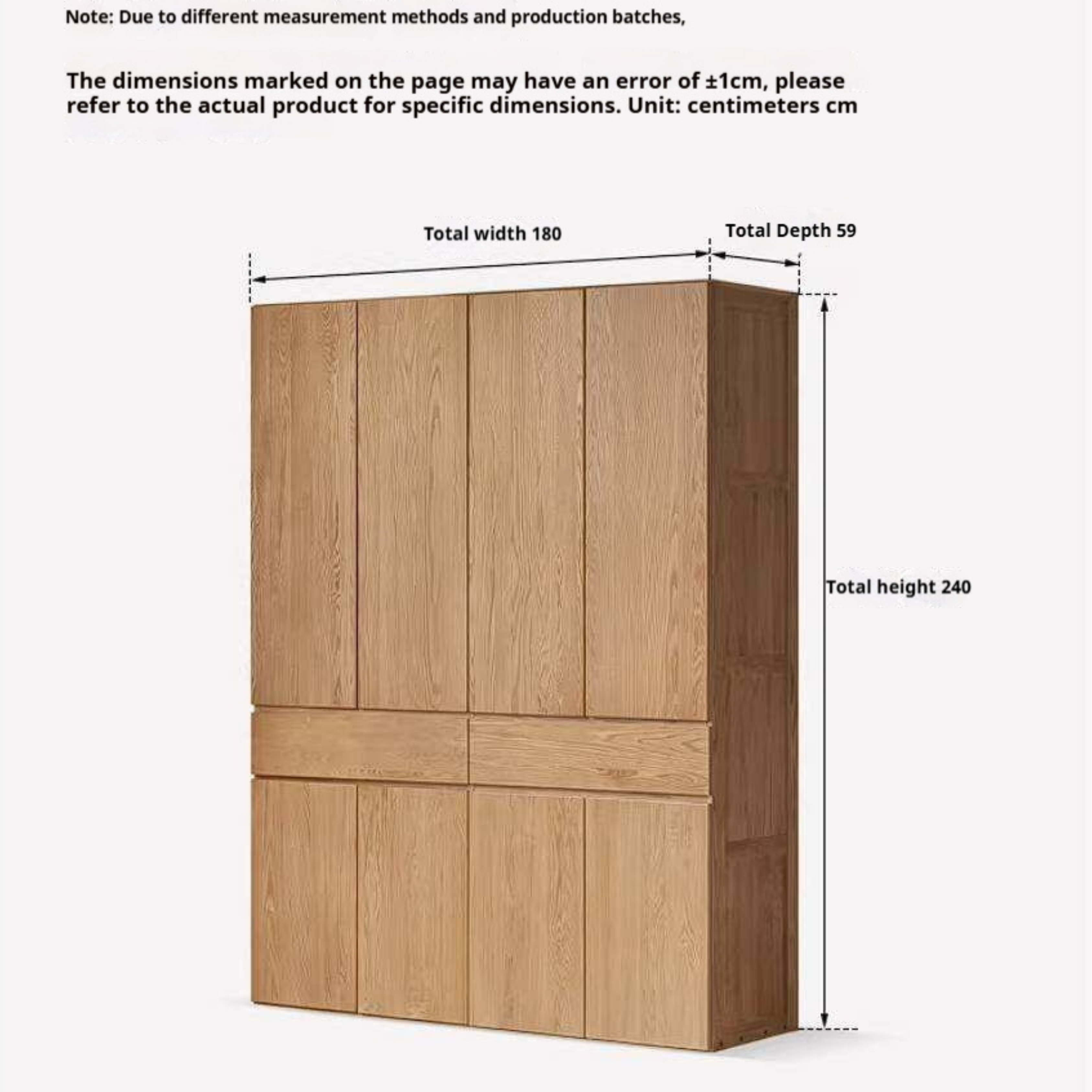 Oak Solid Wood Double Door Wardrobe with pull-out storage drawers Design