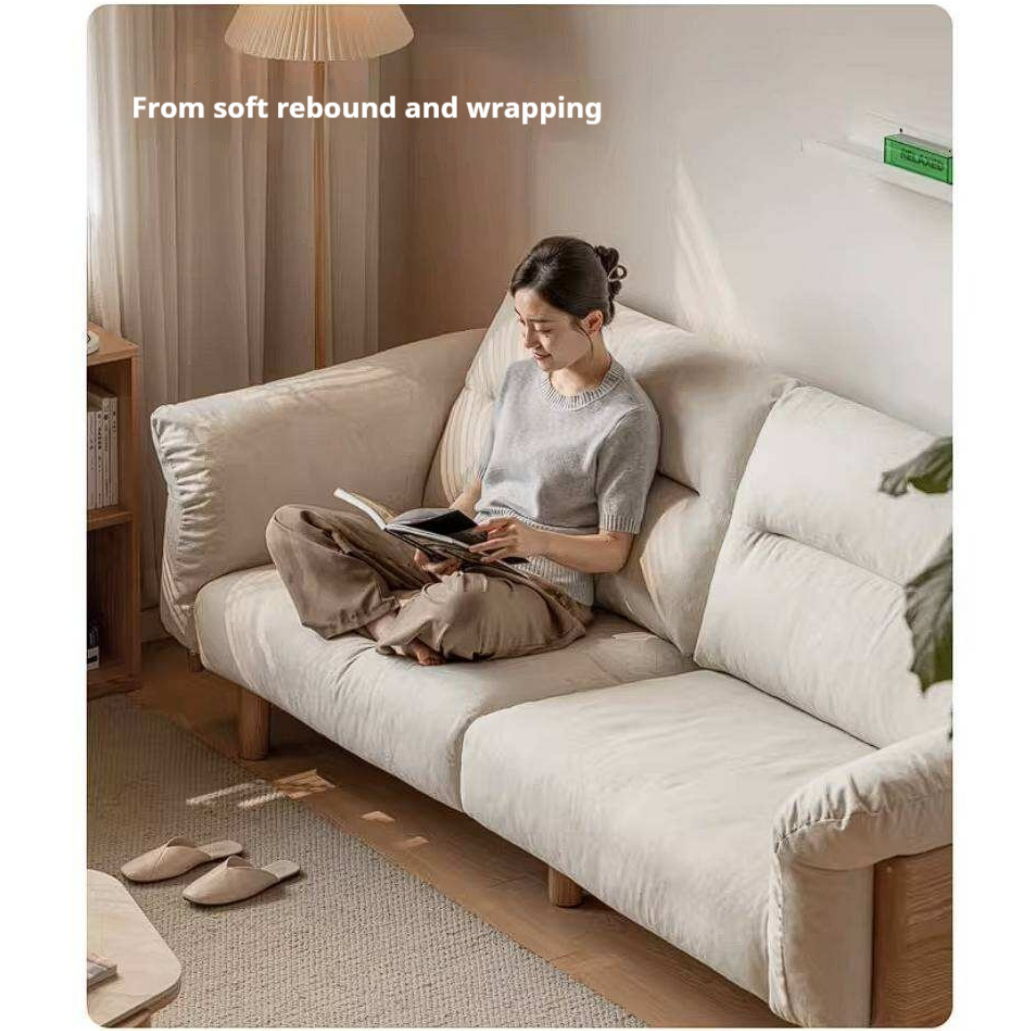 Oak Solid Wood Sofa with Wide Track Arms Genuine leather, fabric, removable and washable