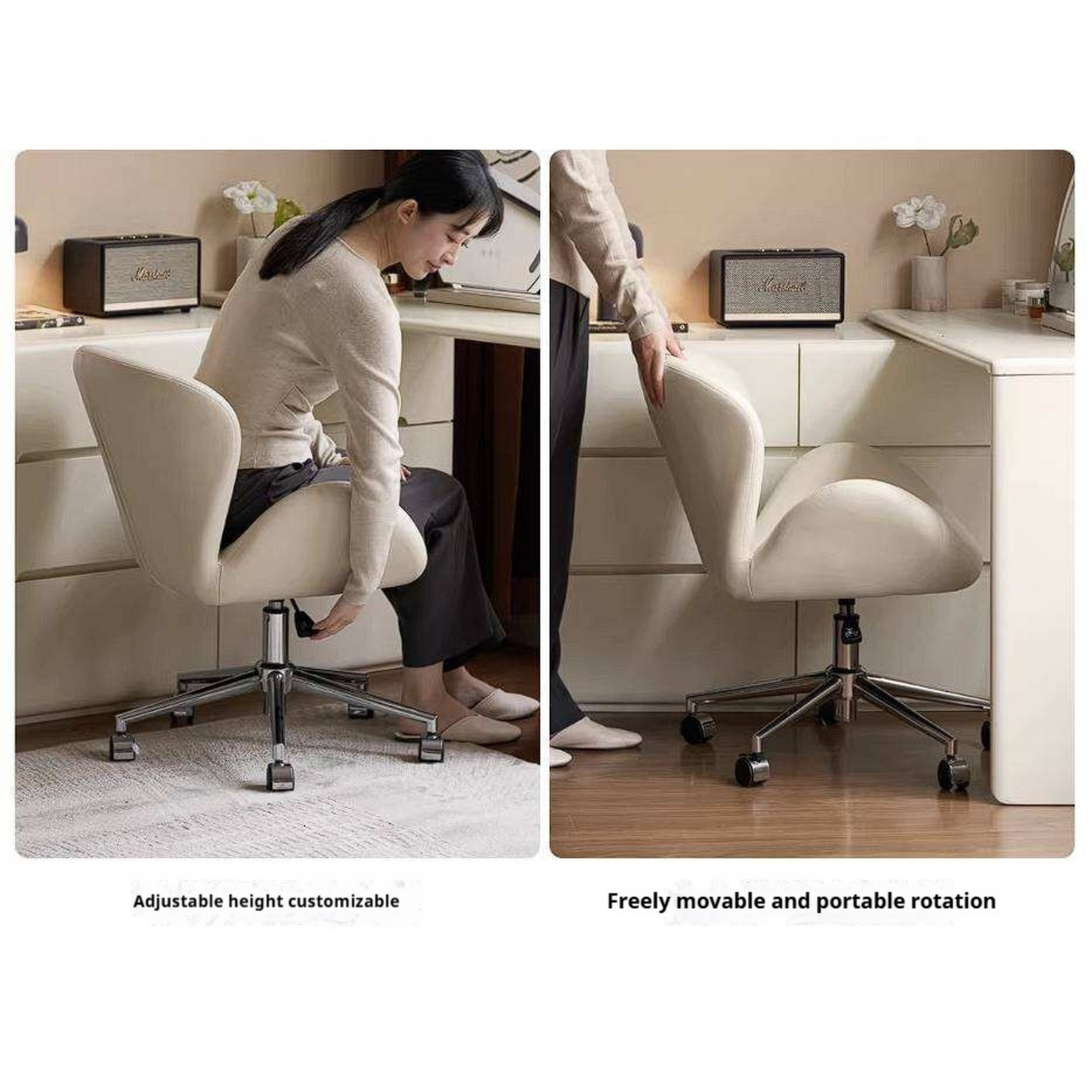Swan-Style Swivel Office Chair with Chrome Base