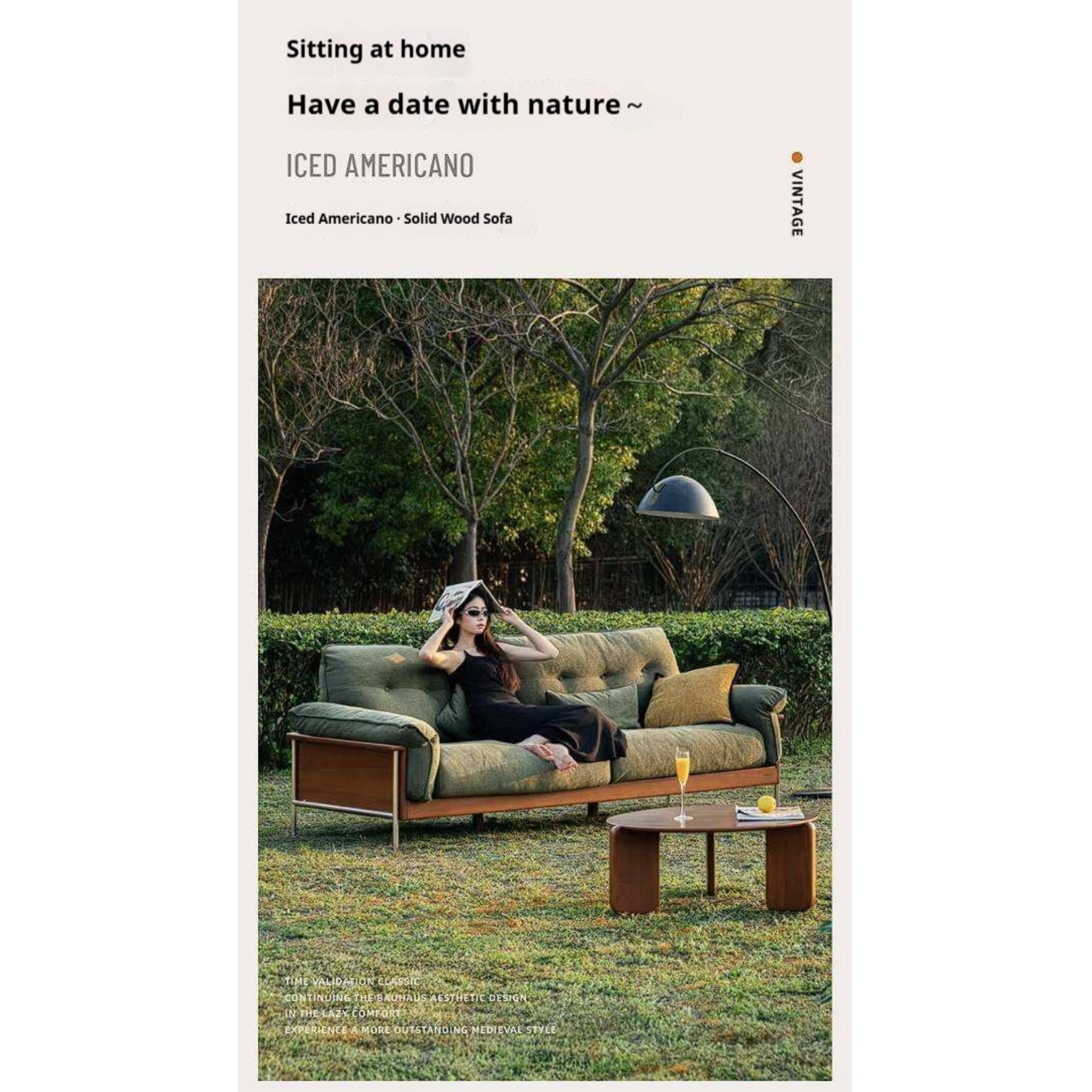 Poplar Solid Wood Sofa with Mid Century Inspired Design
