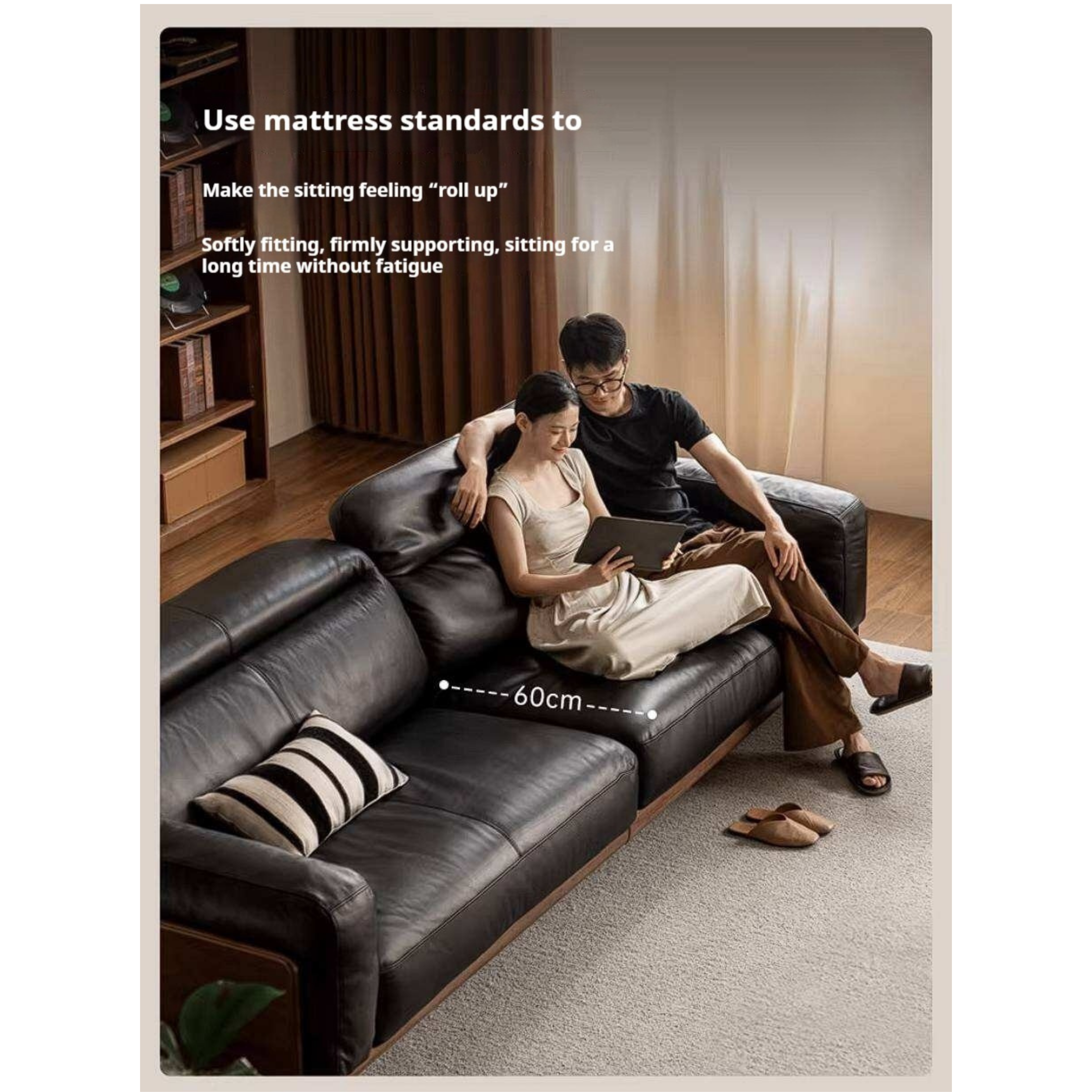 Golden Pear Solid Wood Genuine leather Sofa with Italian Light Luxury Design