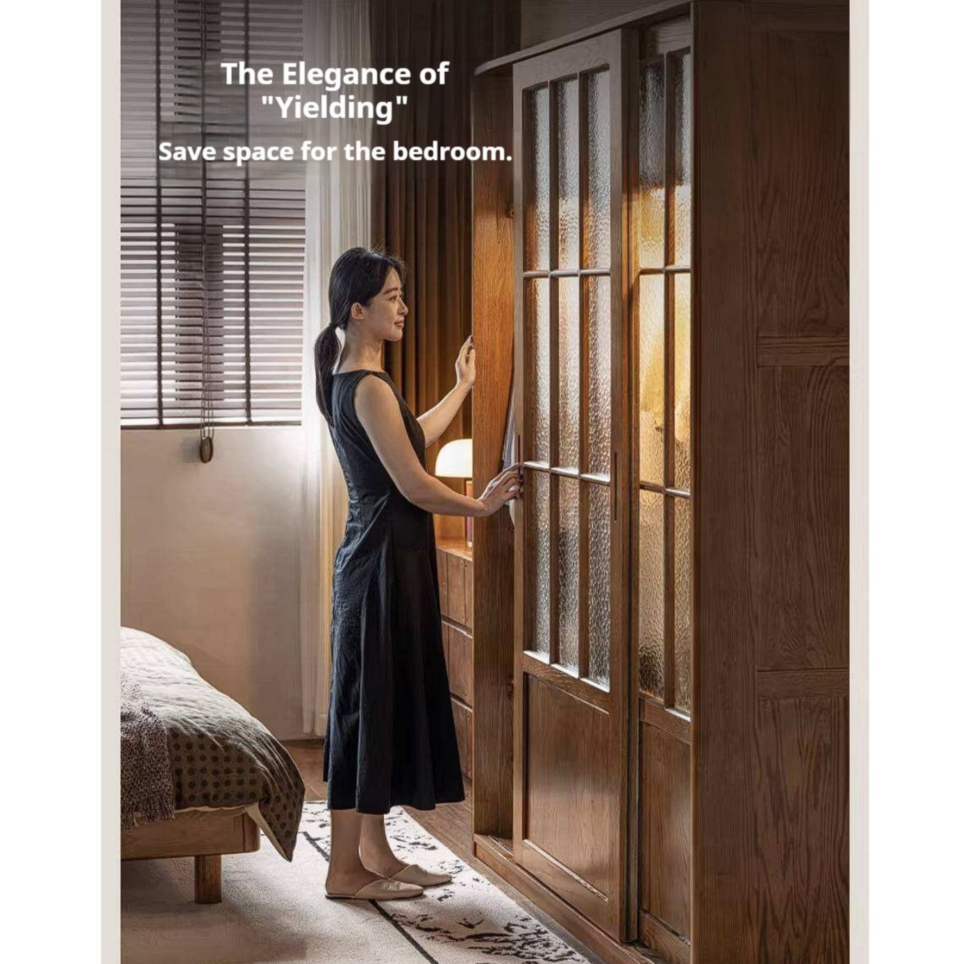 Oak Solid Wood Wardrobe with Songshi Aesthetic Storage Design