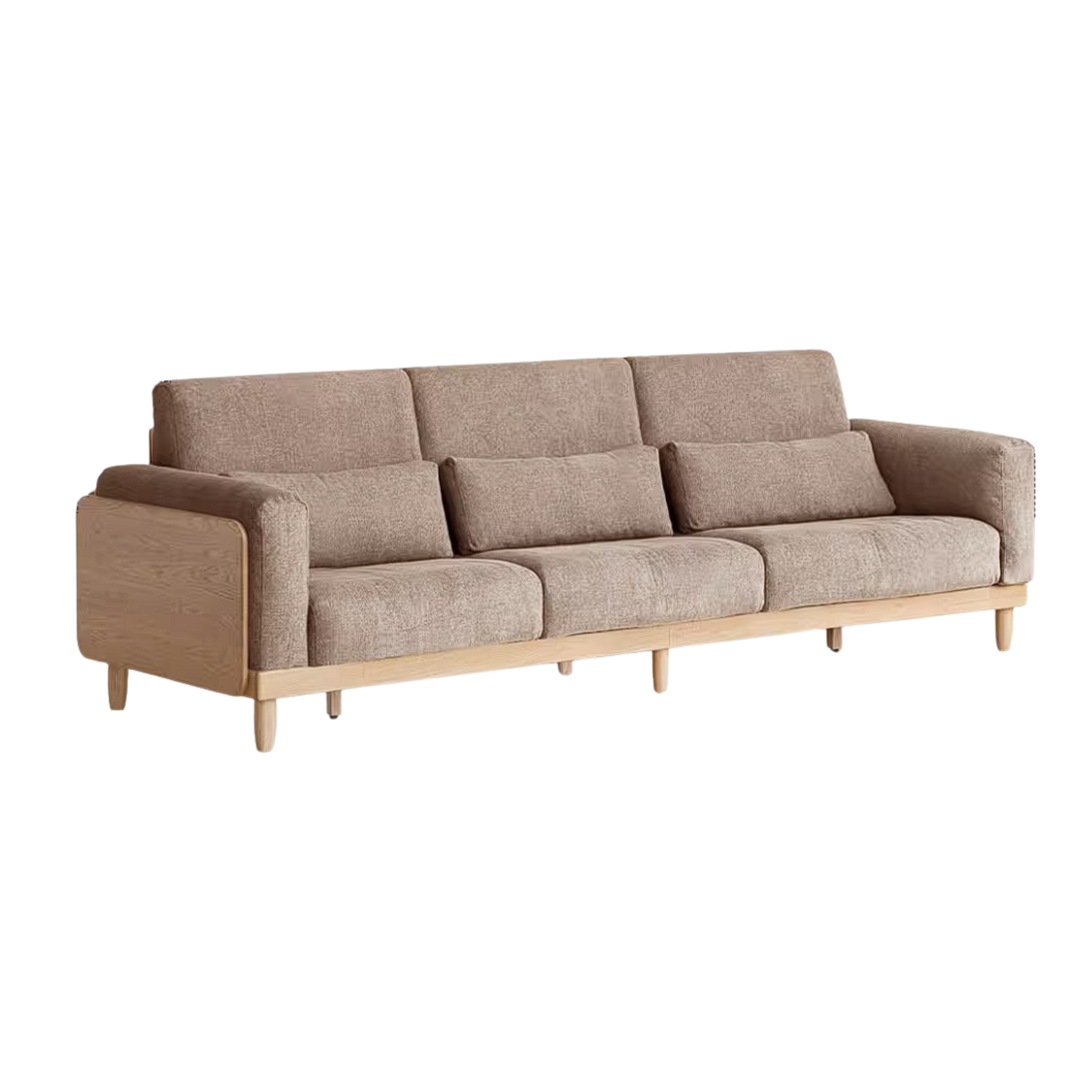 Oak Solid Wood Sofa with Rounded Arms, Low-Profile Design