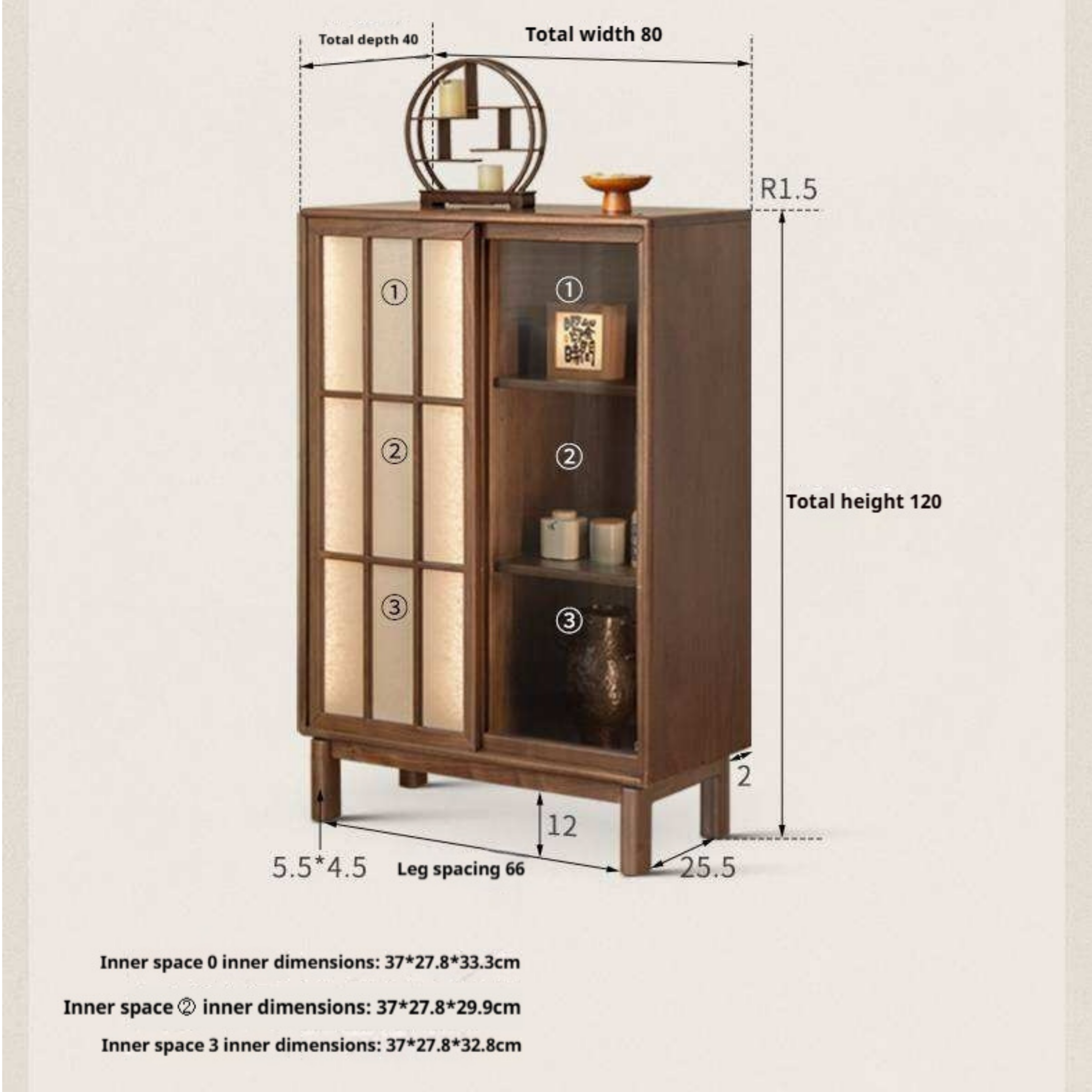 Black Walnut Solid Wood Side Cabinet with Elegant Display and Storage Design