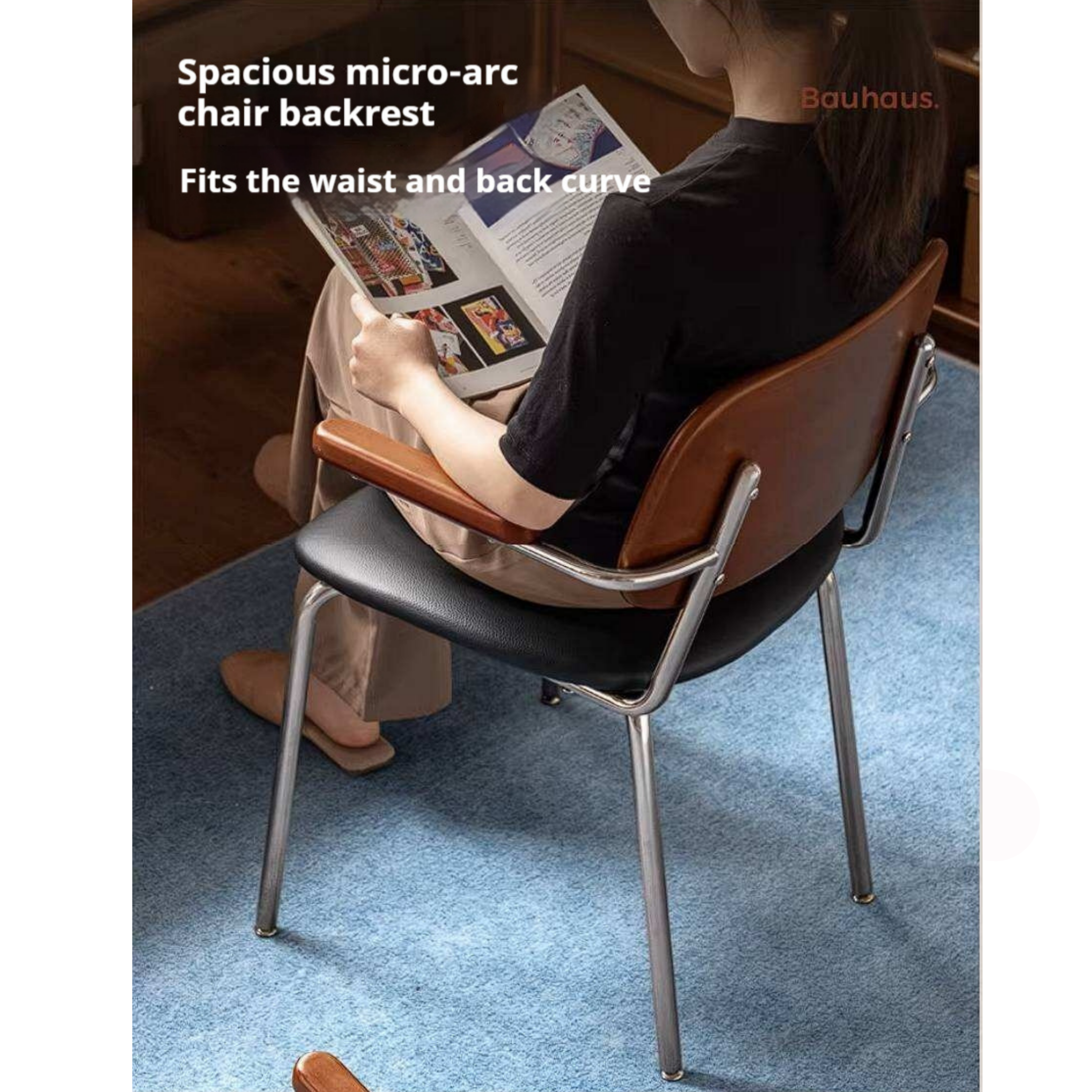 Beech Solid Wood Armchair, Bauhaus Style Backrest Chair for Home Office