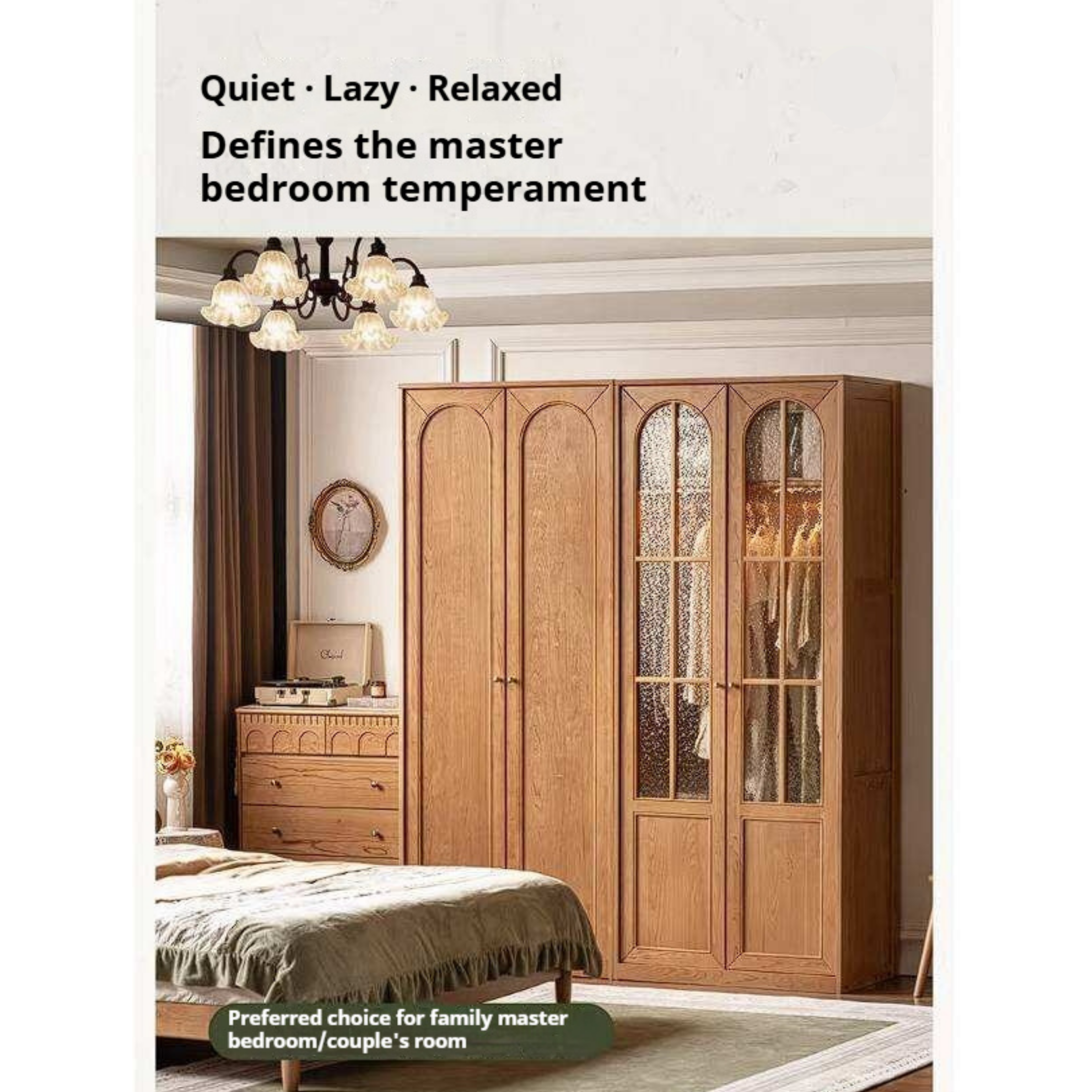 Cherry Solid Wood Wardrobe with French Retro Style Double Door Design
