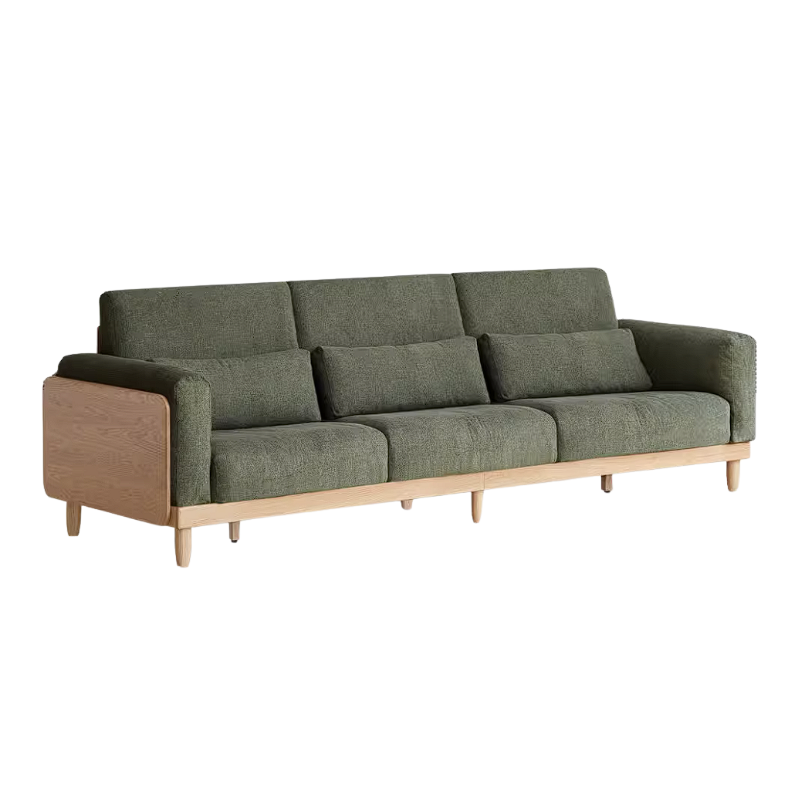 Oak Solid Wood Sofa with Rounded Arms, Low-Profile Design