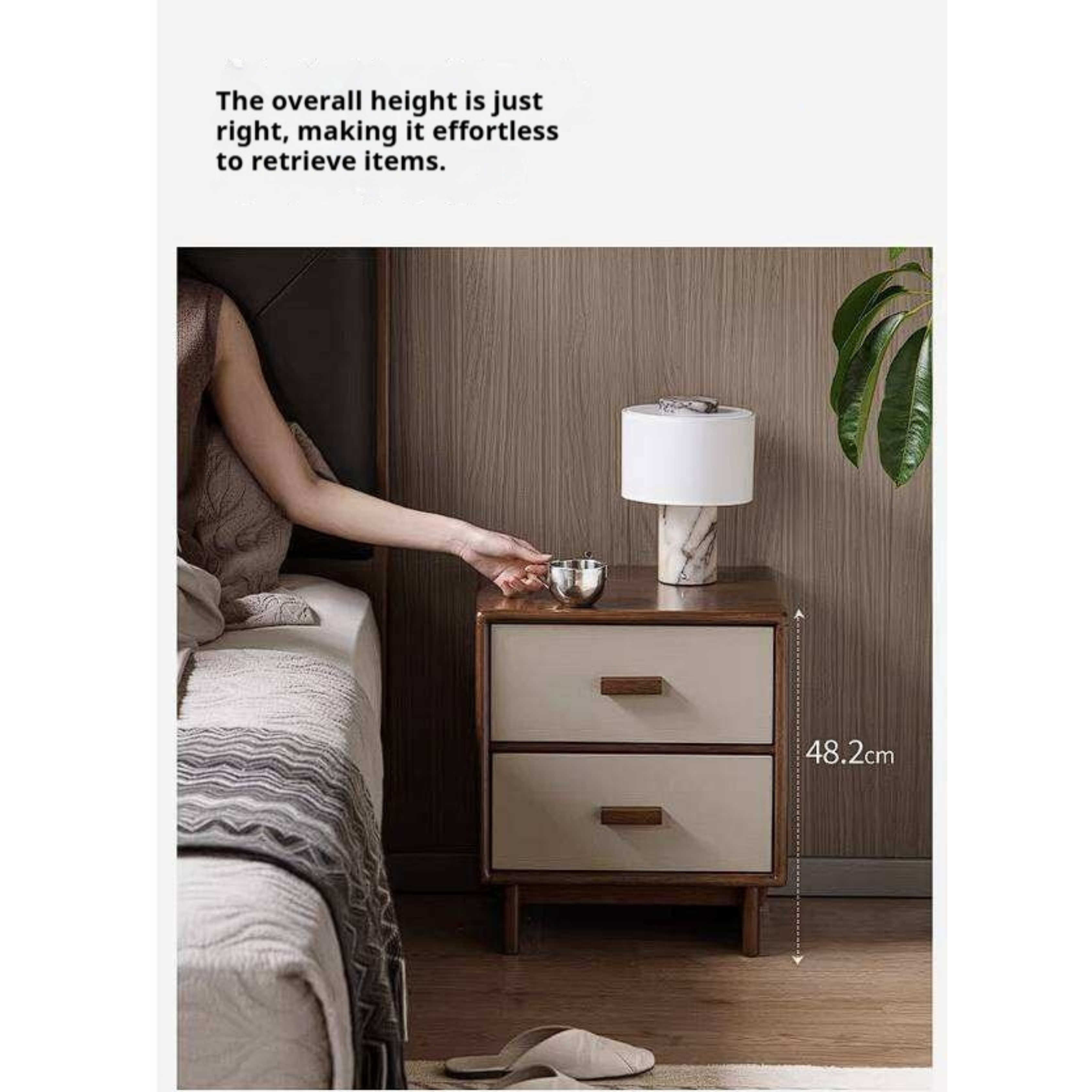 Rubberwood Solid Wood Two-Tone Nightstand with Cream Drawer Fronts and Tapered Legs