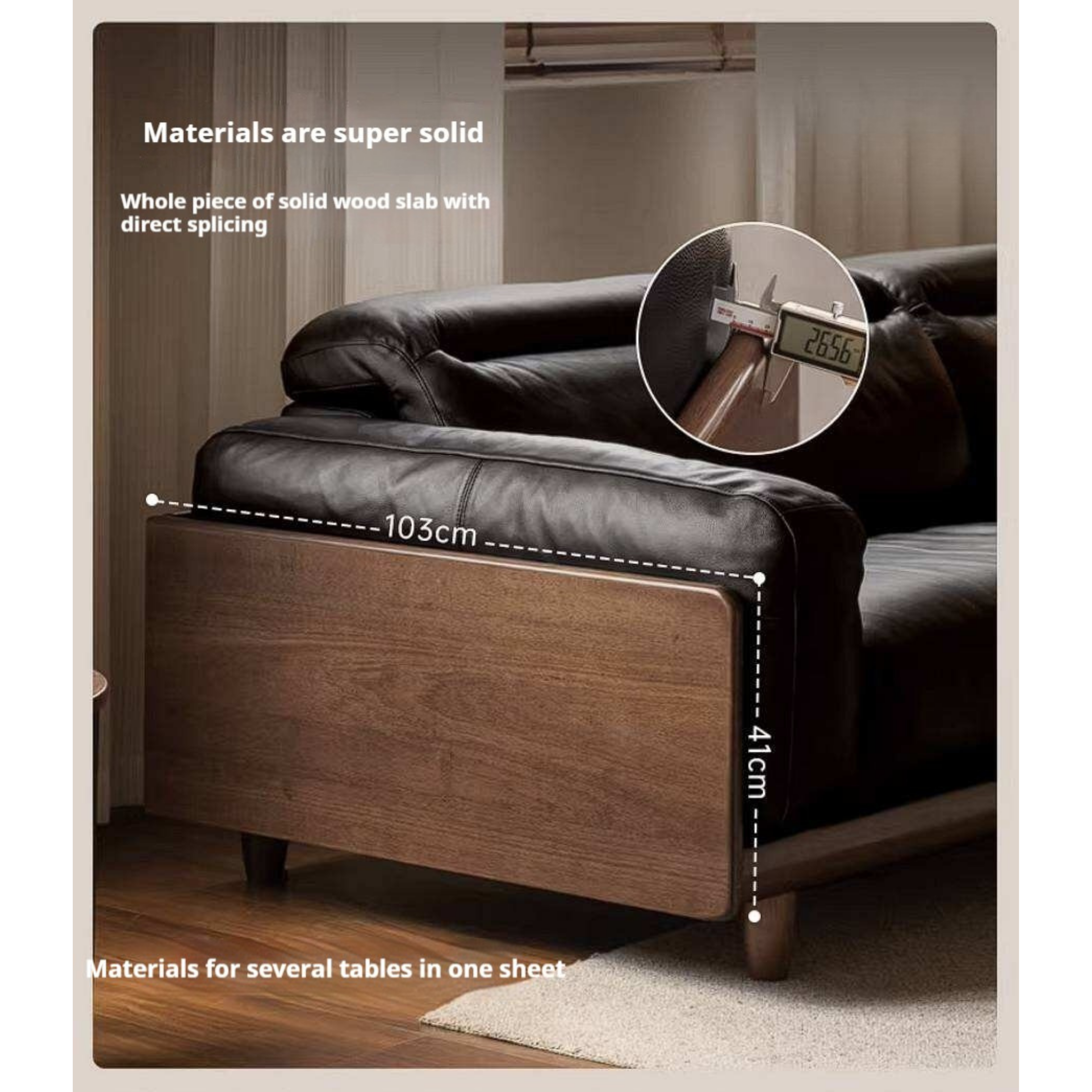 Golden Pear Solid Wood Genuine leather Sofa with Italian Light Luxury Design