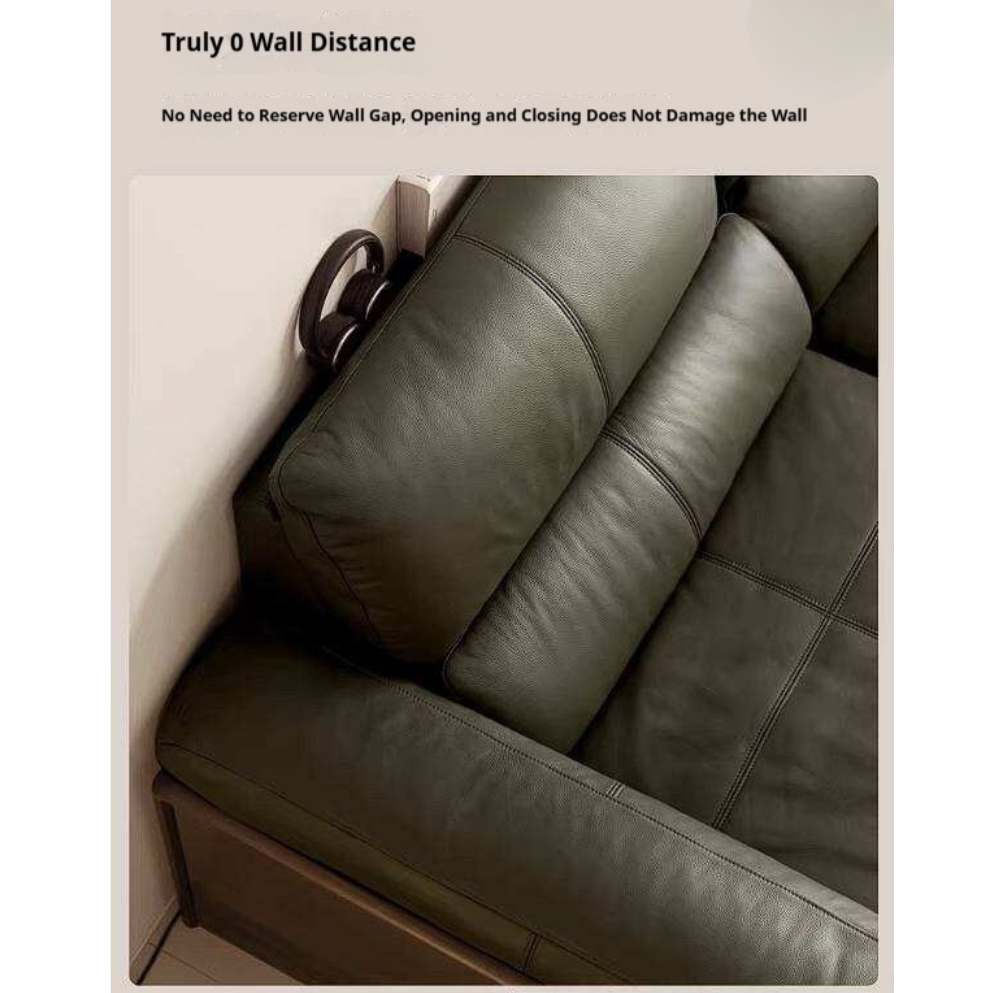 Black Walnut Solid Wood Genuine Leather Reclining Sofa with Zero Wall Clearance