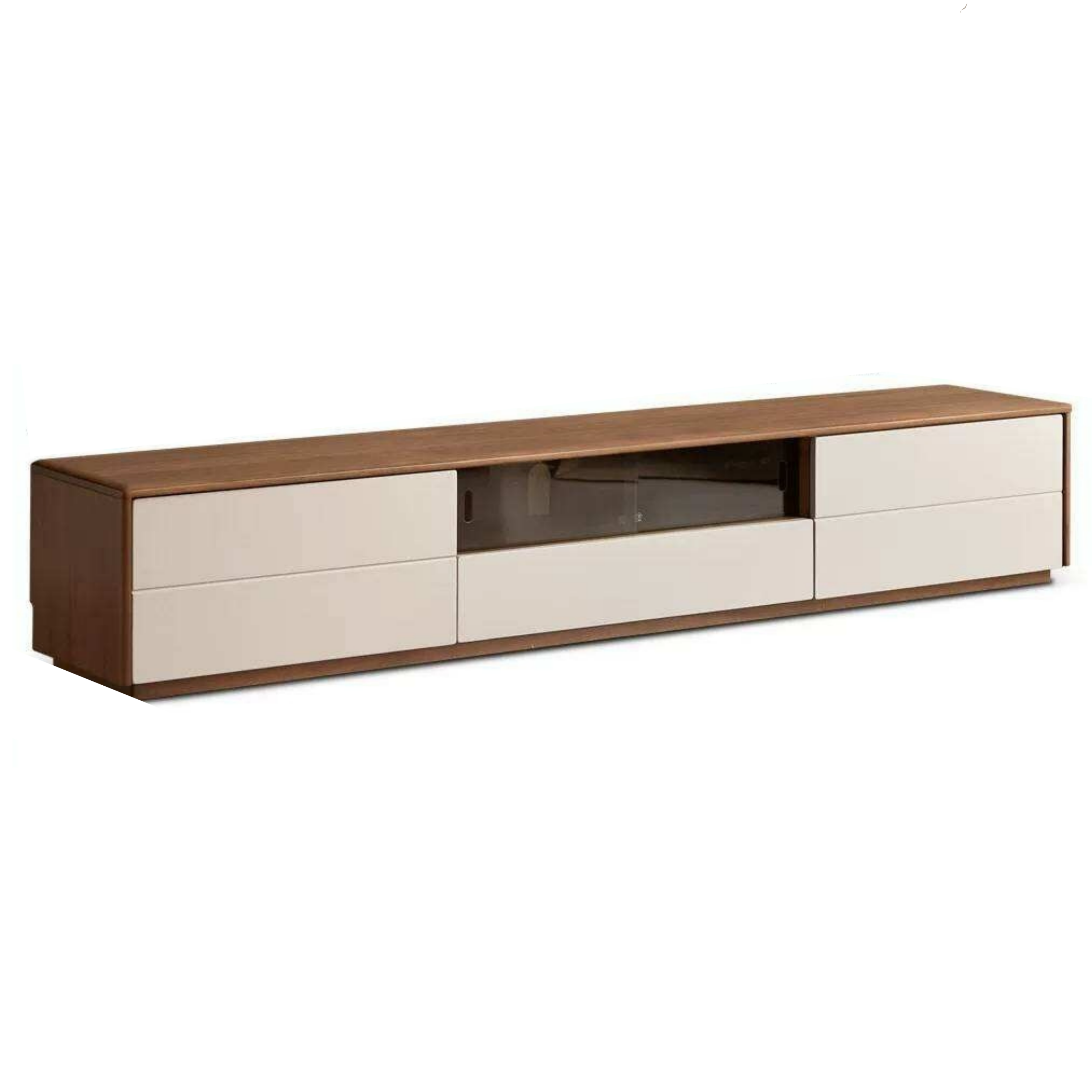 Black Walnut Solid Wood Low Profile TV Stand, Italian Modern Color Block Media Console with Storage