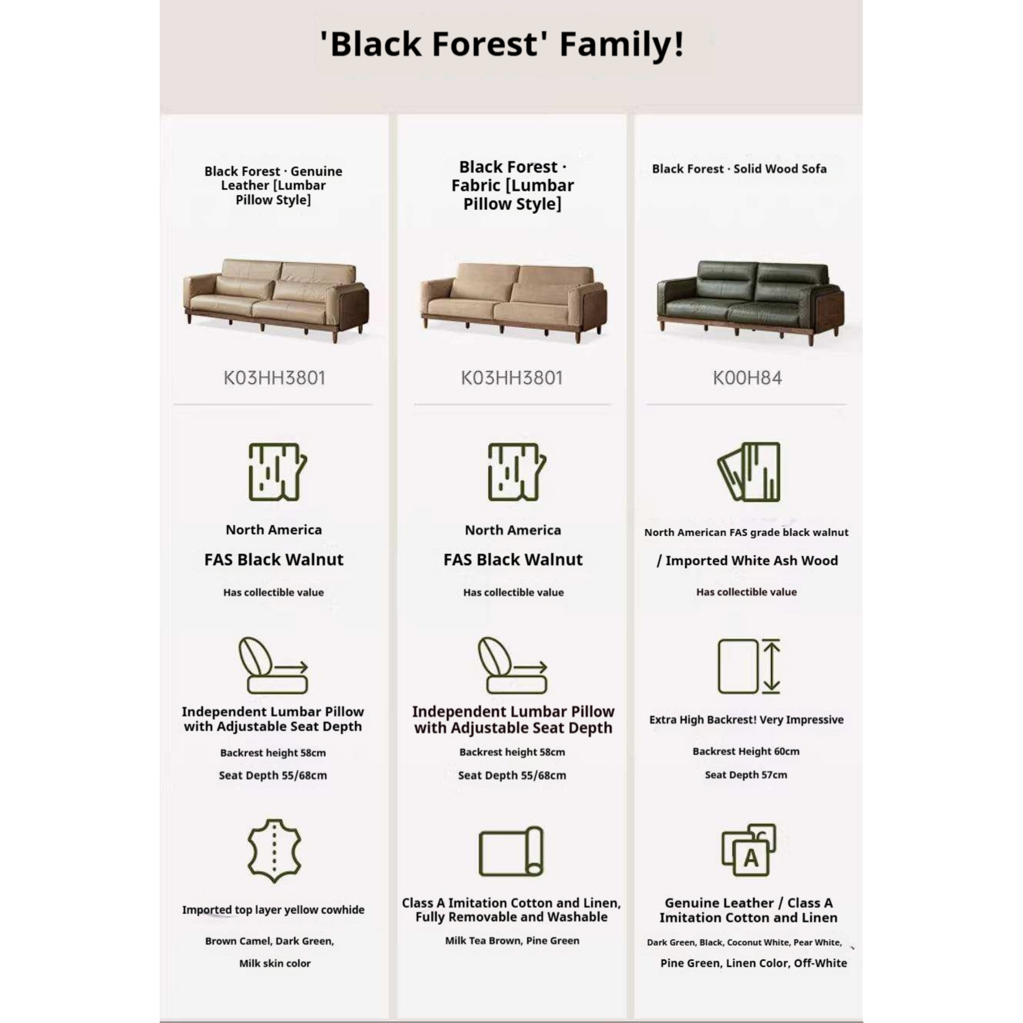 Black Walnut, Golden Sandalwood Solid Wood Sofa with Extra-Deep Seat