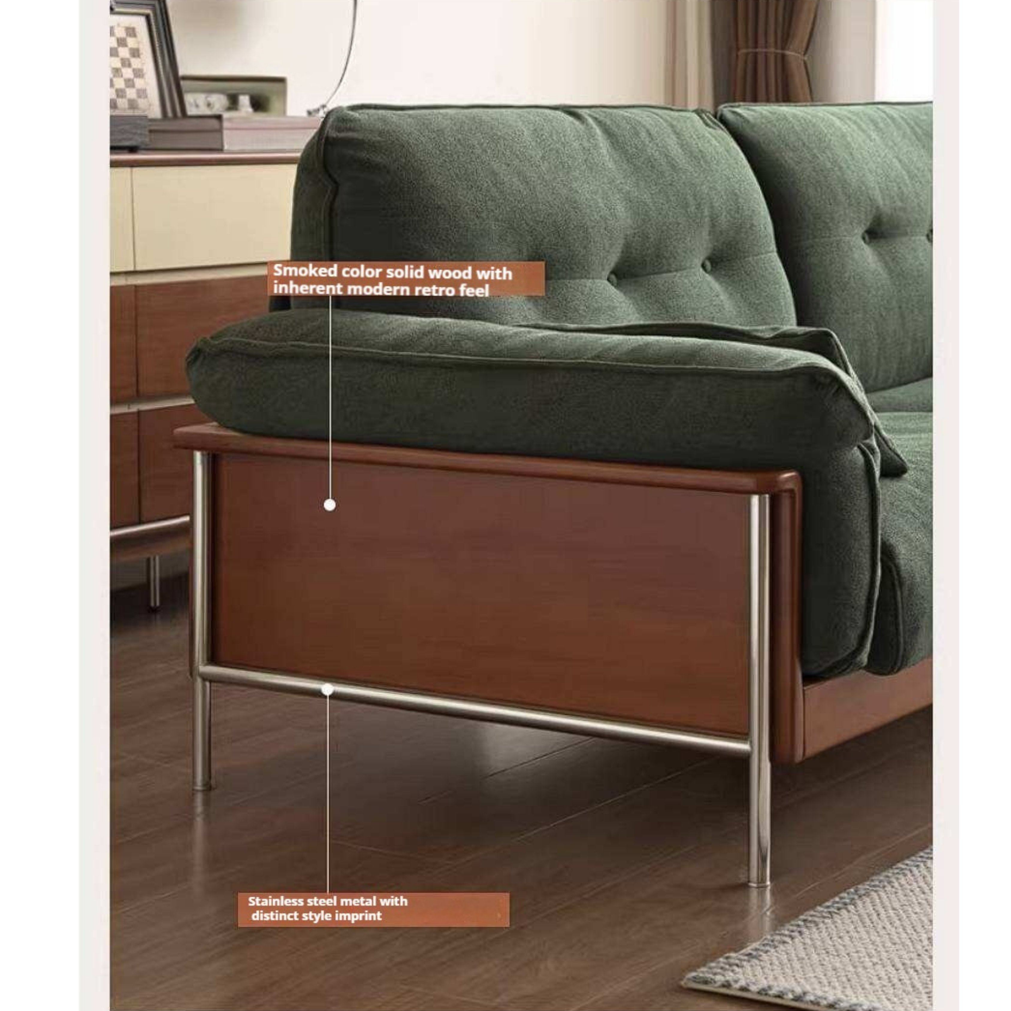 Poplar Solid Wood Sofa with Mid Century Inspired Design